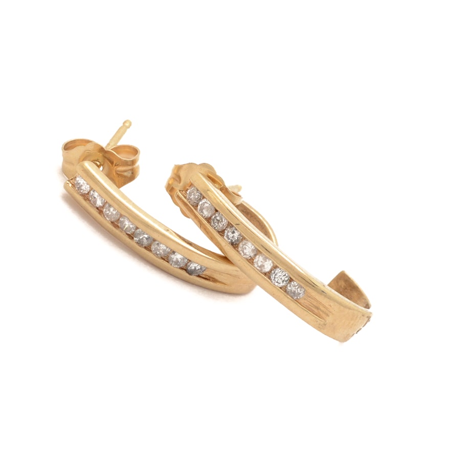 10K Yellow Gold Channel Set Diamond Earrings