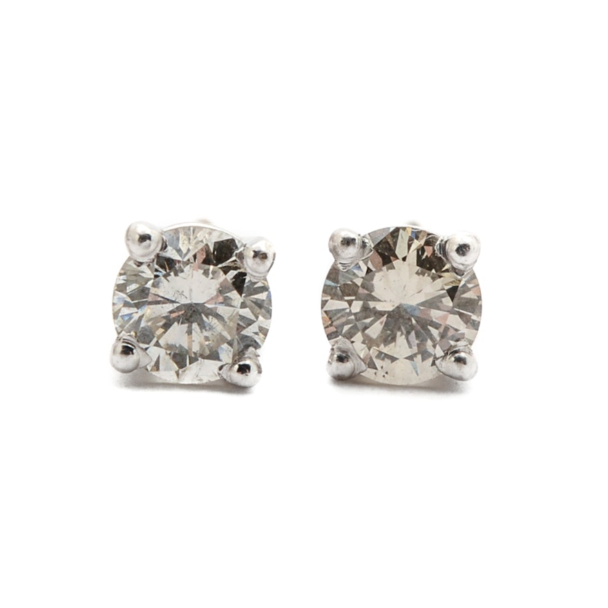 14K White Gold 0.98 CTW Diamond Stud Earrings