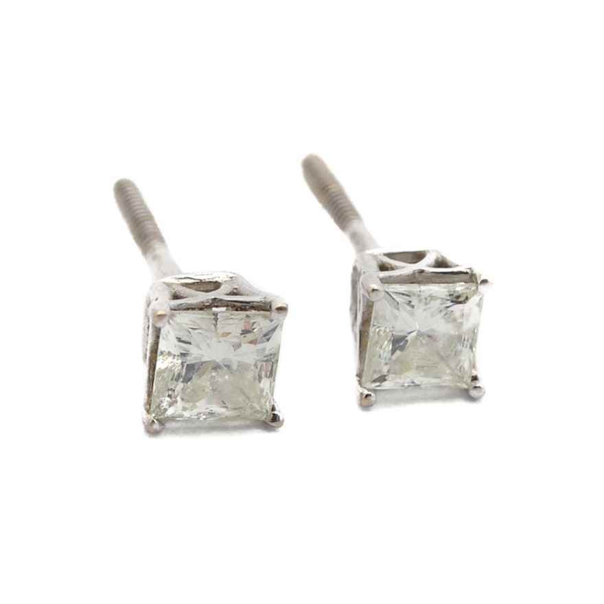 18K White Gold Princess Cut Diamond Stud Earrings