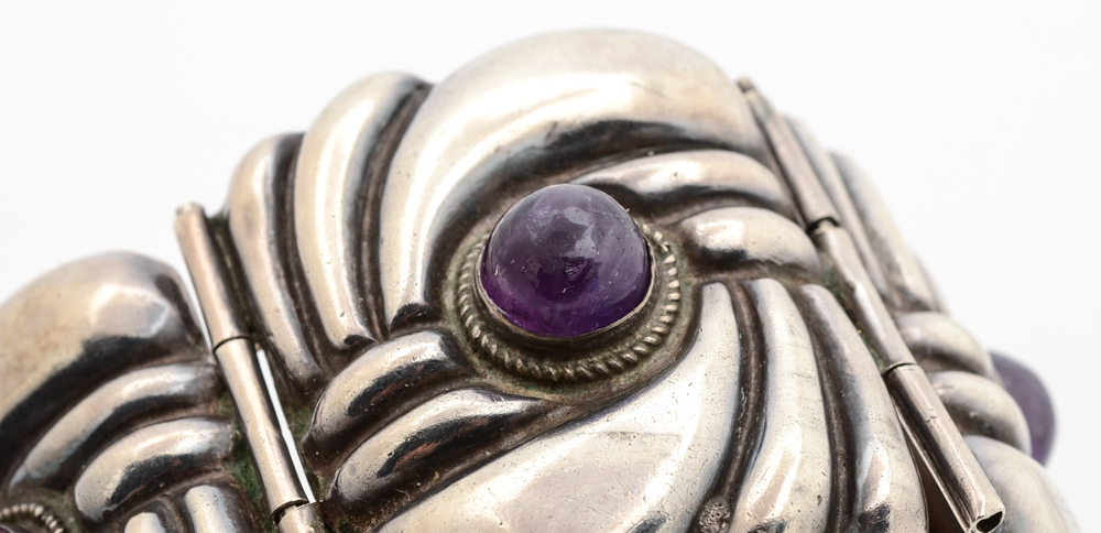 Sterling Silver and Amethyst Bracelet and Brooch
