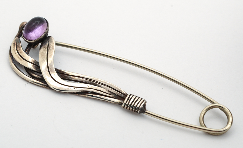 Sterling Silver and Amethyst Bracelet and Brooch