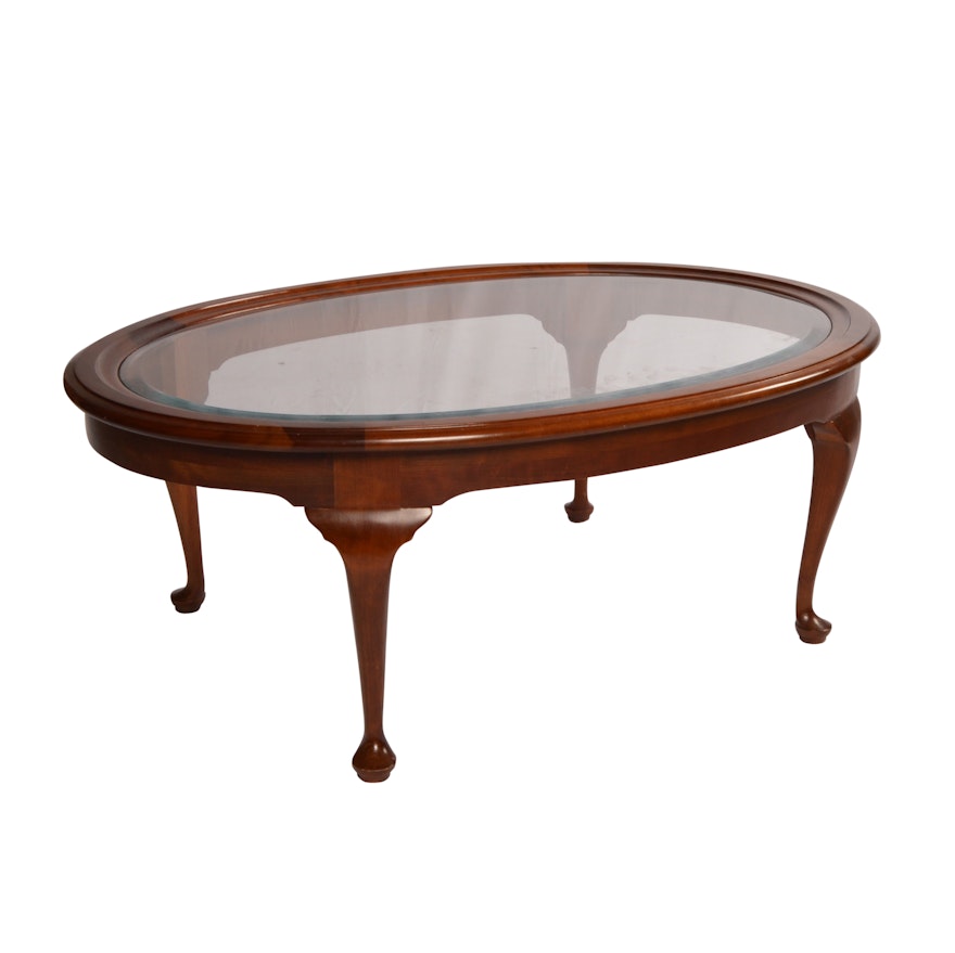 Contemporary Queen Anne Style Glass Top Coffee Table