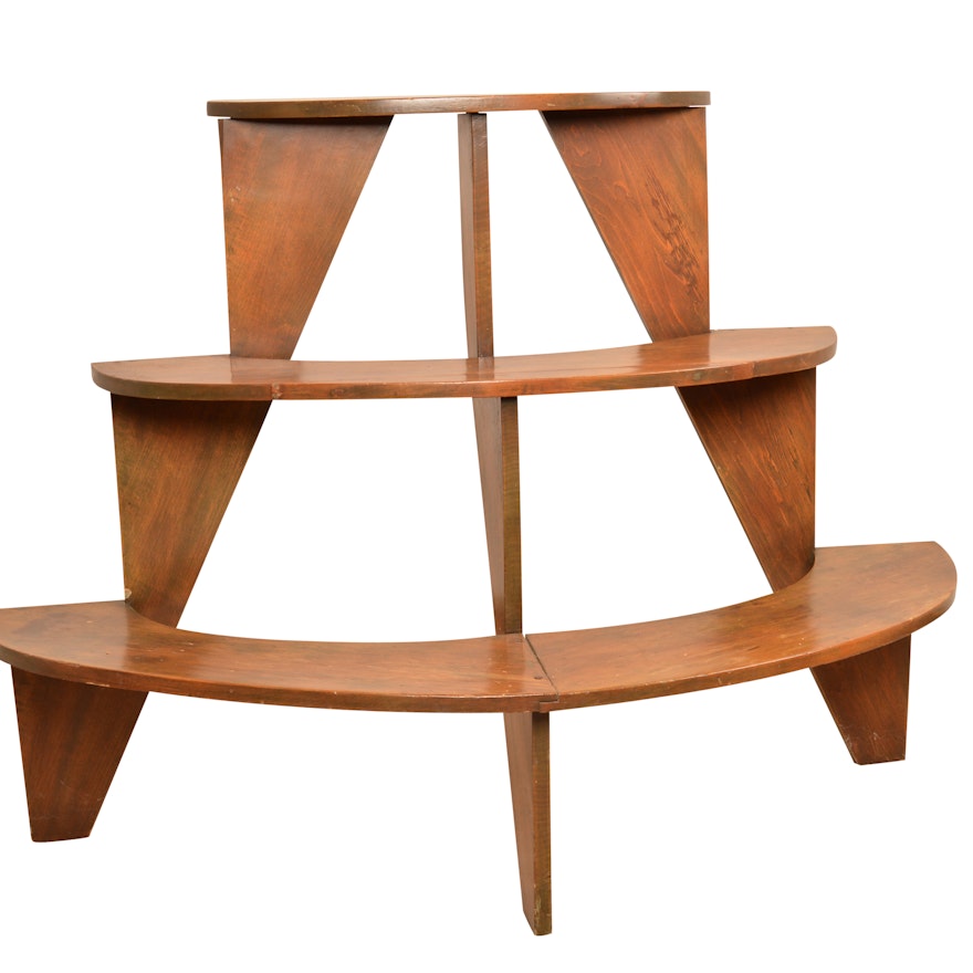 Three Tiered Crescent Shaped Wooden Shelf