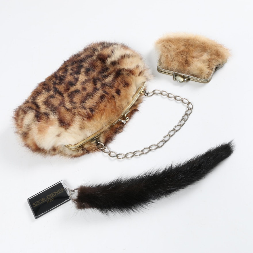 Vintage Dyed Rabbit Fur Handbag, and Mink Fur Accessories