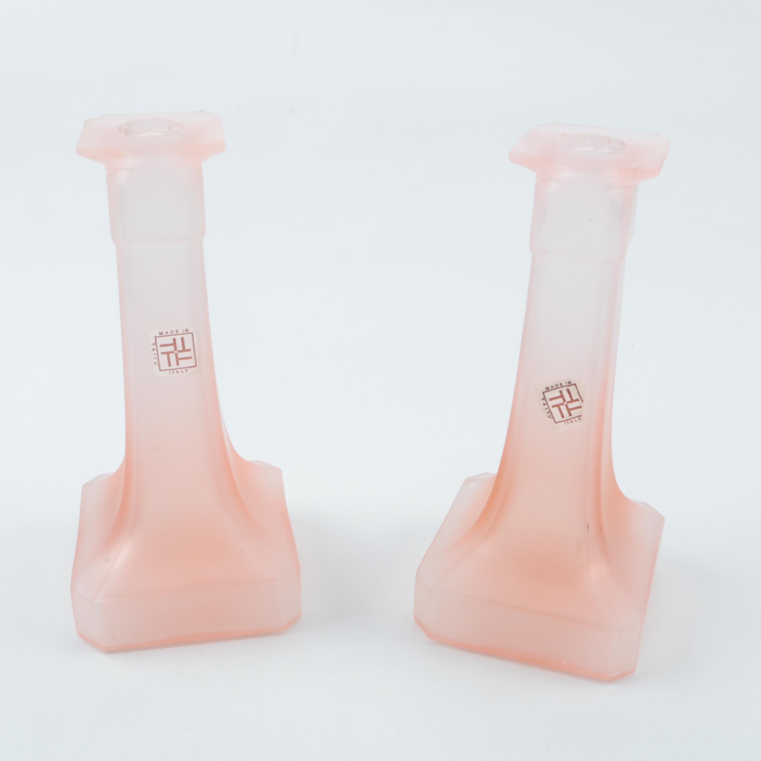 Taitu Italian Frosted Pink Glass Candle Holders