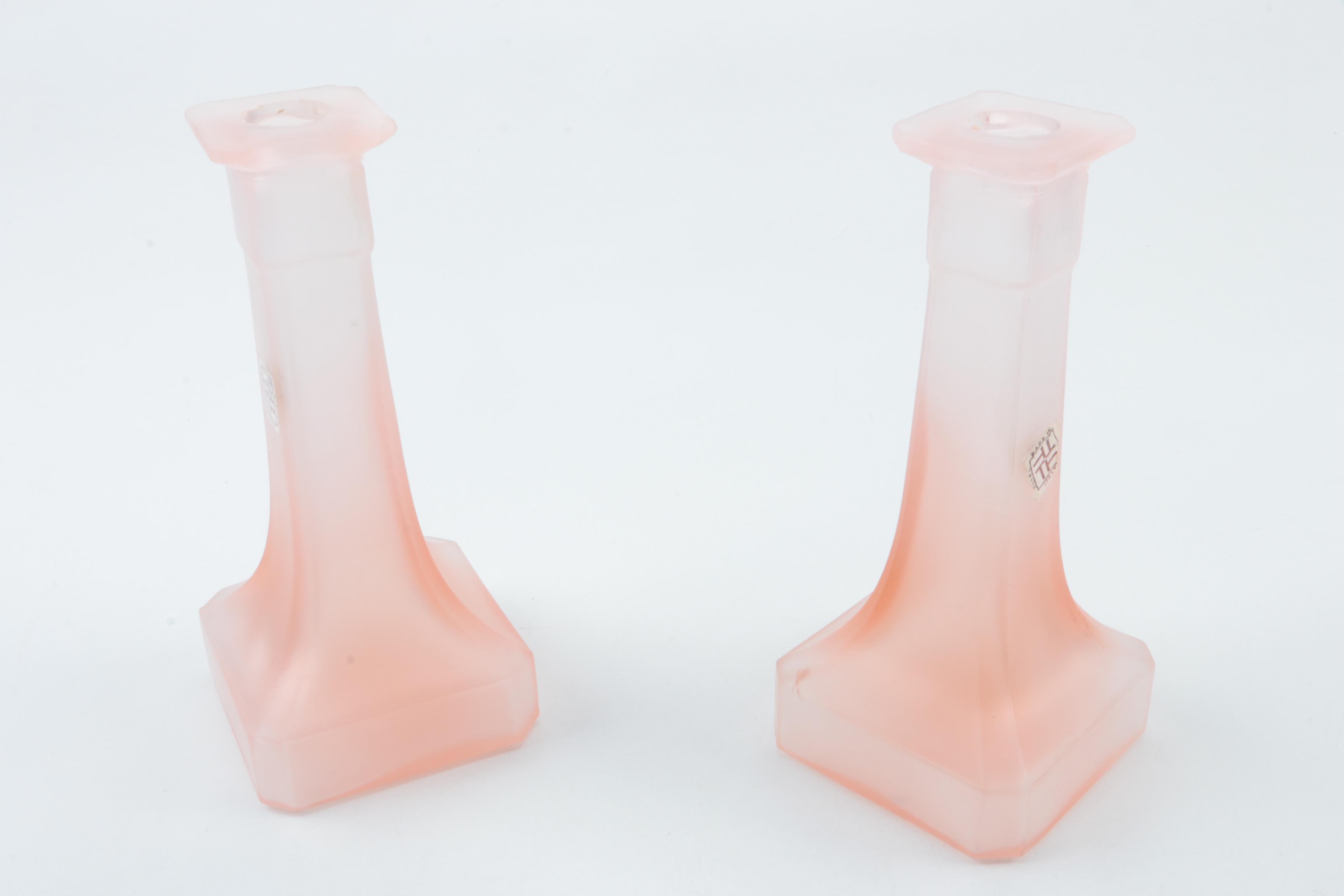 Taitu Italian Frosted Pink Glass Candle Holders