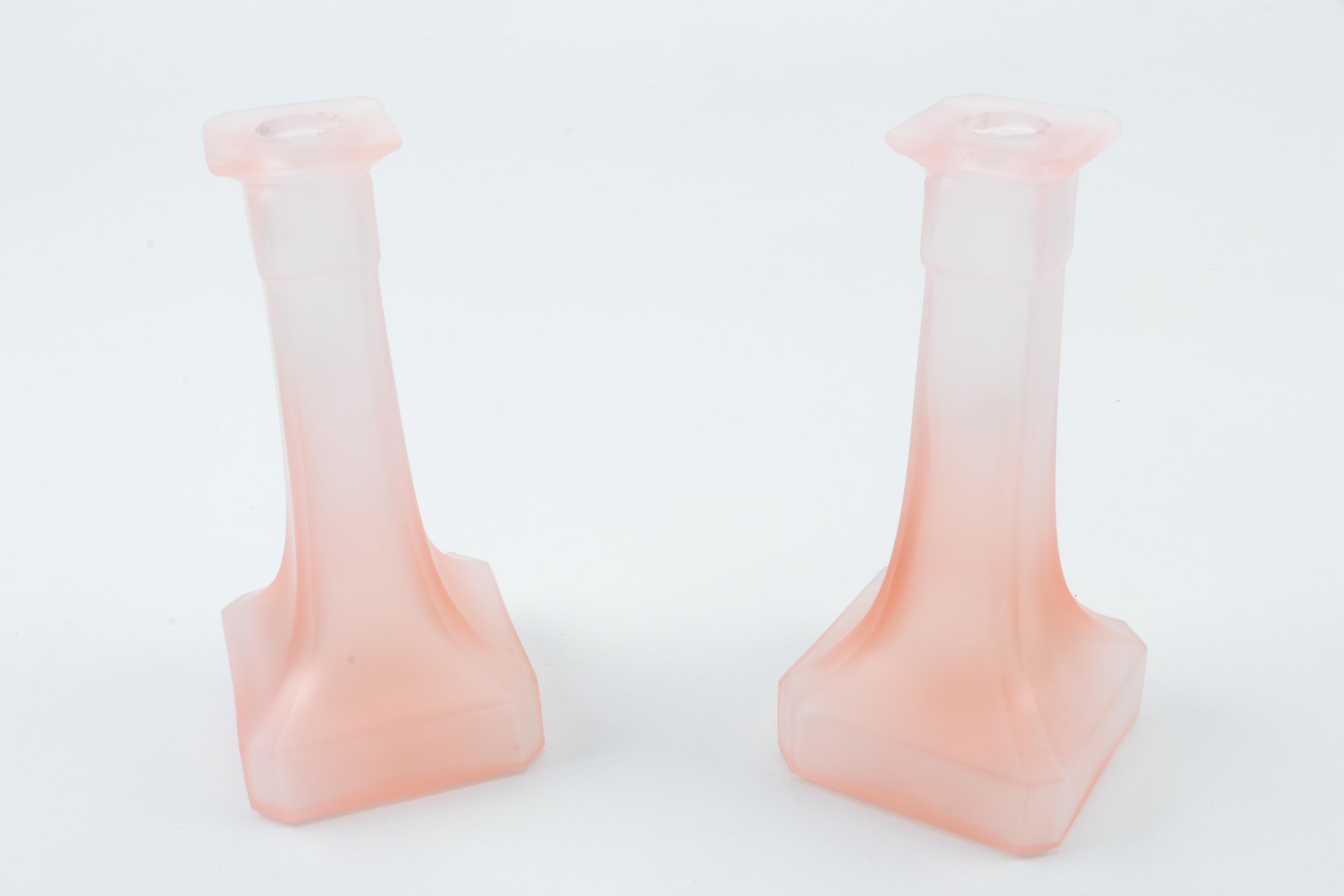 Taitu Italian Frosted Pink Glass Candle Holders