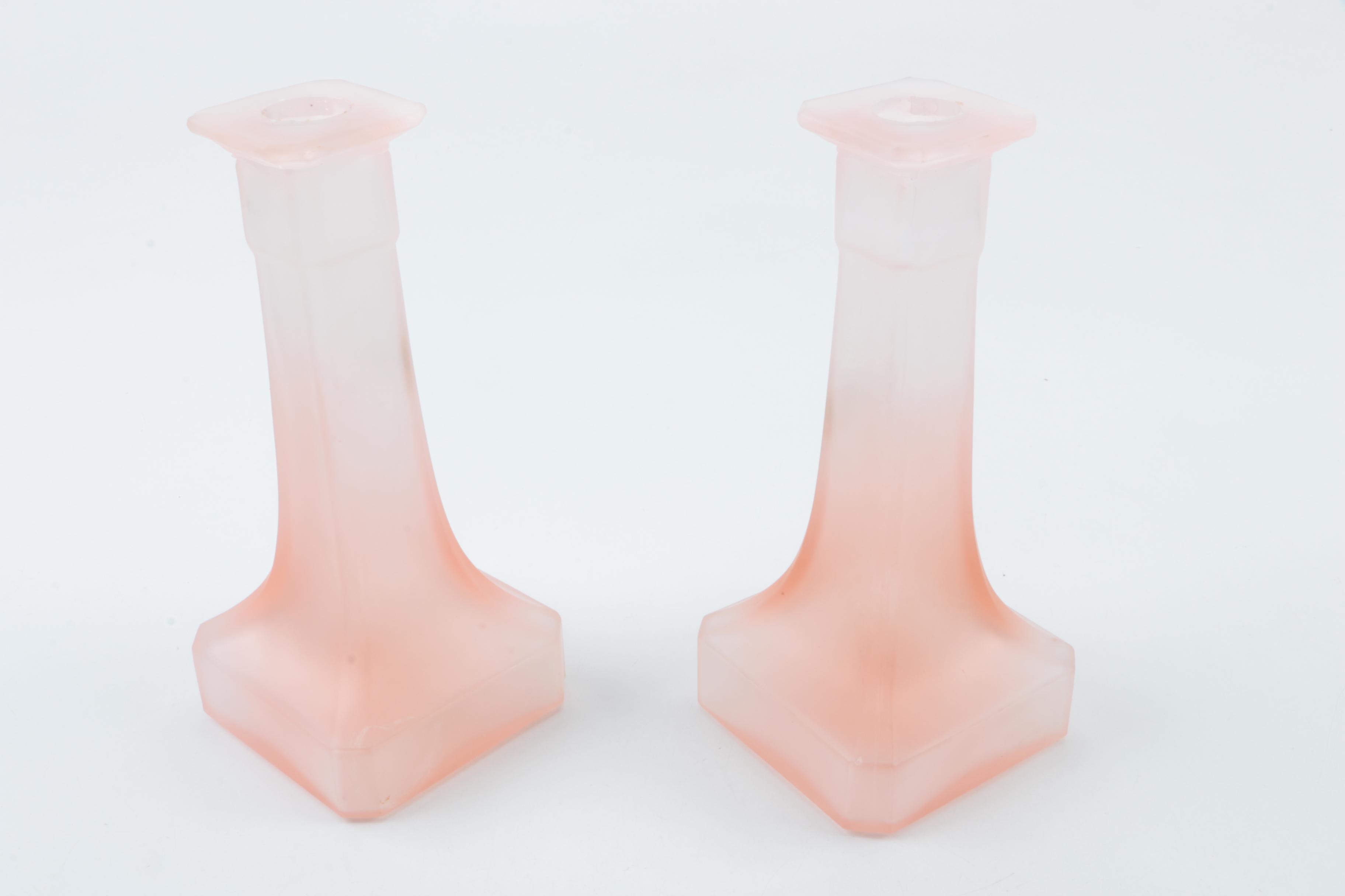 Taitu Italian Frosted Pink Glass Candle Holders