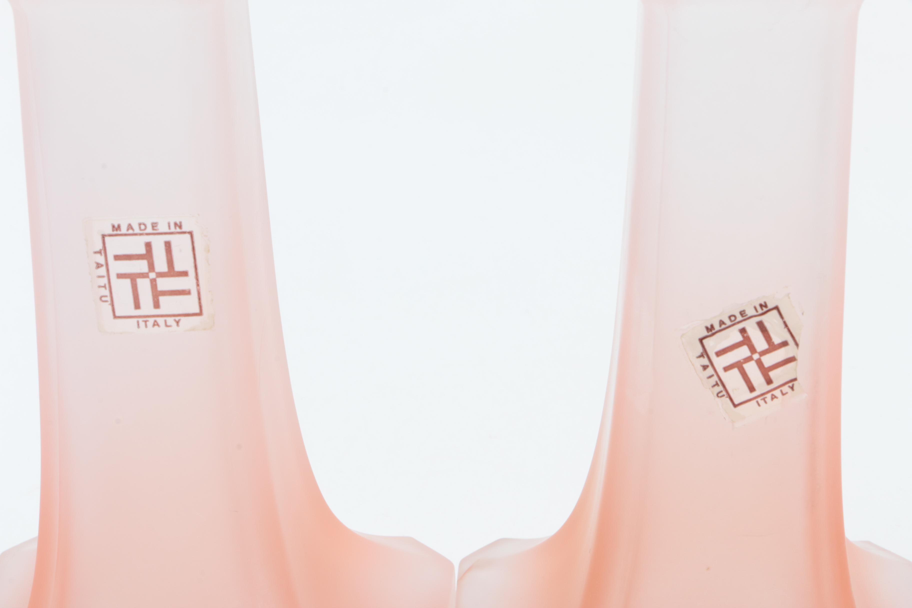 Taitu Italian Frosted Pink Glass Candle Holders