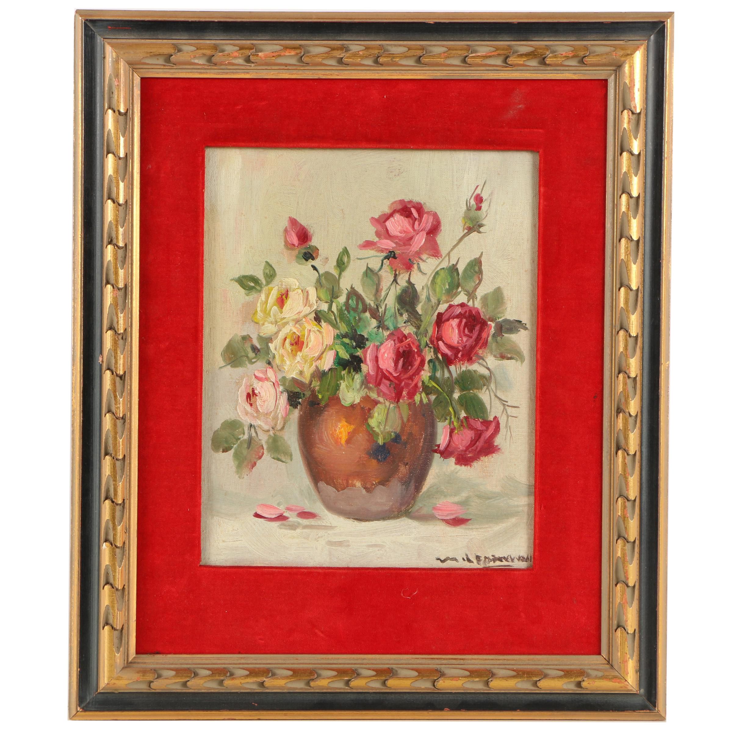 Oil Floral Still Life Painting on Canvas Board EBTH