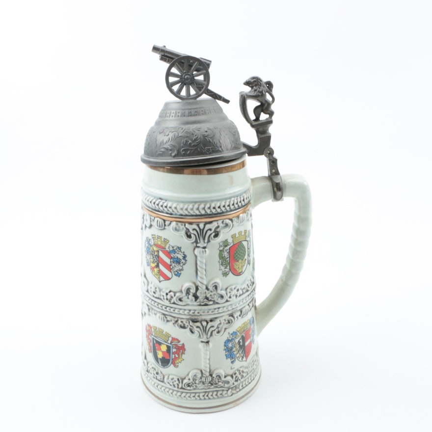 Ceramic Beer Stein with Pewter Lid