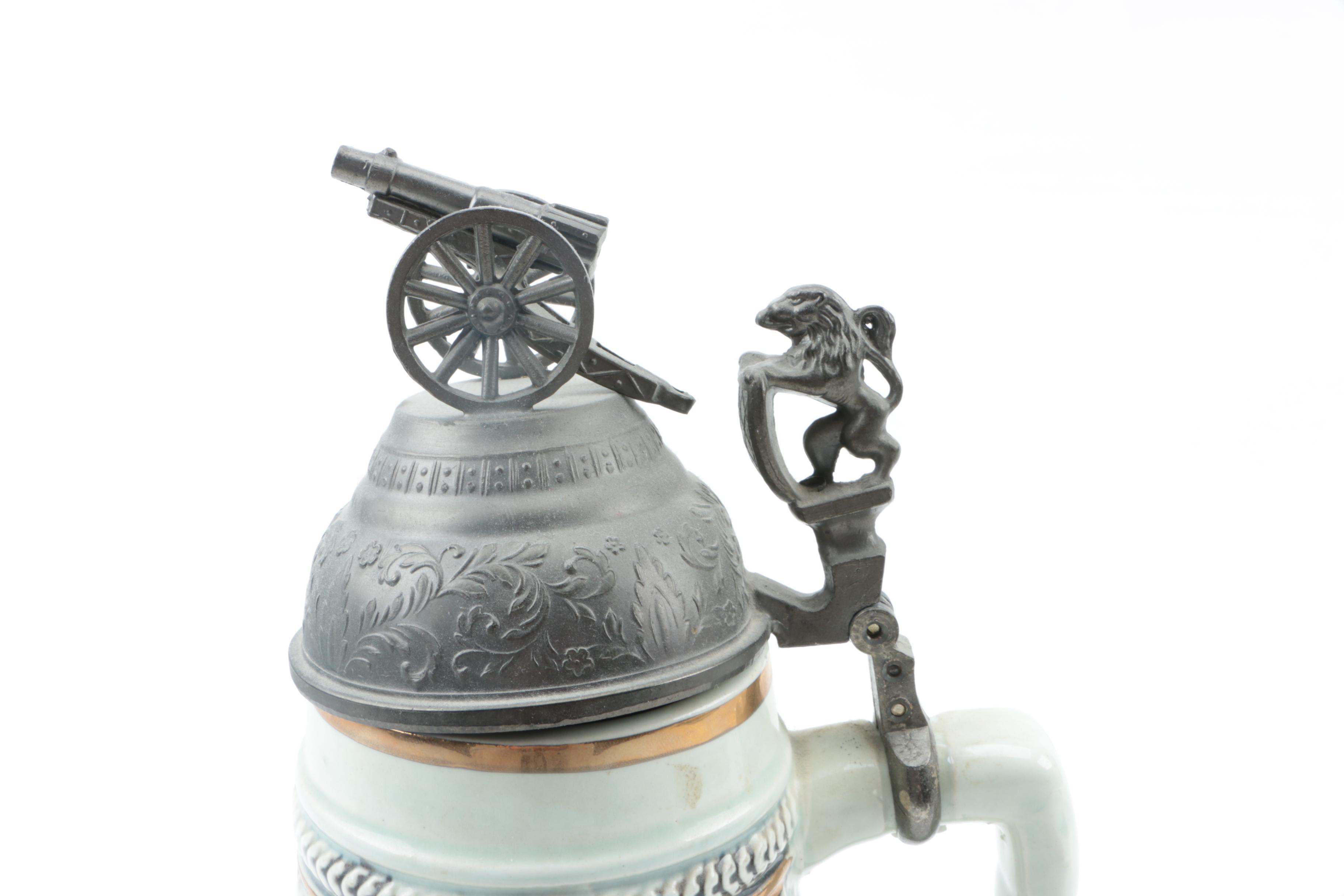 Ceramic Beer Stein with Pewter Lid