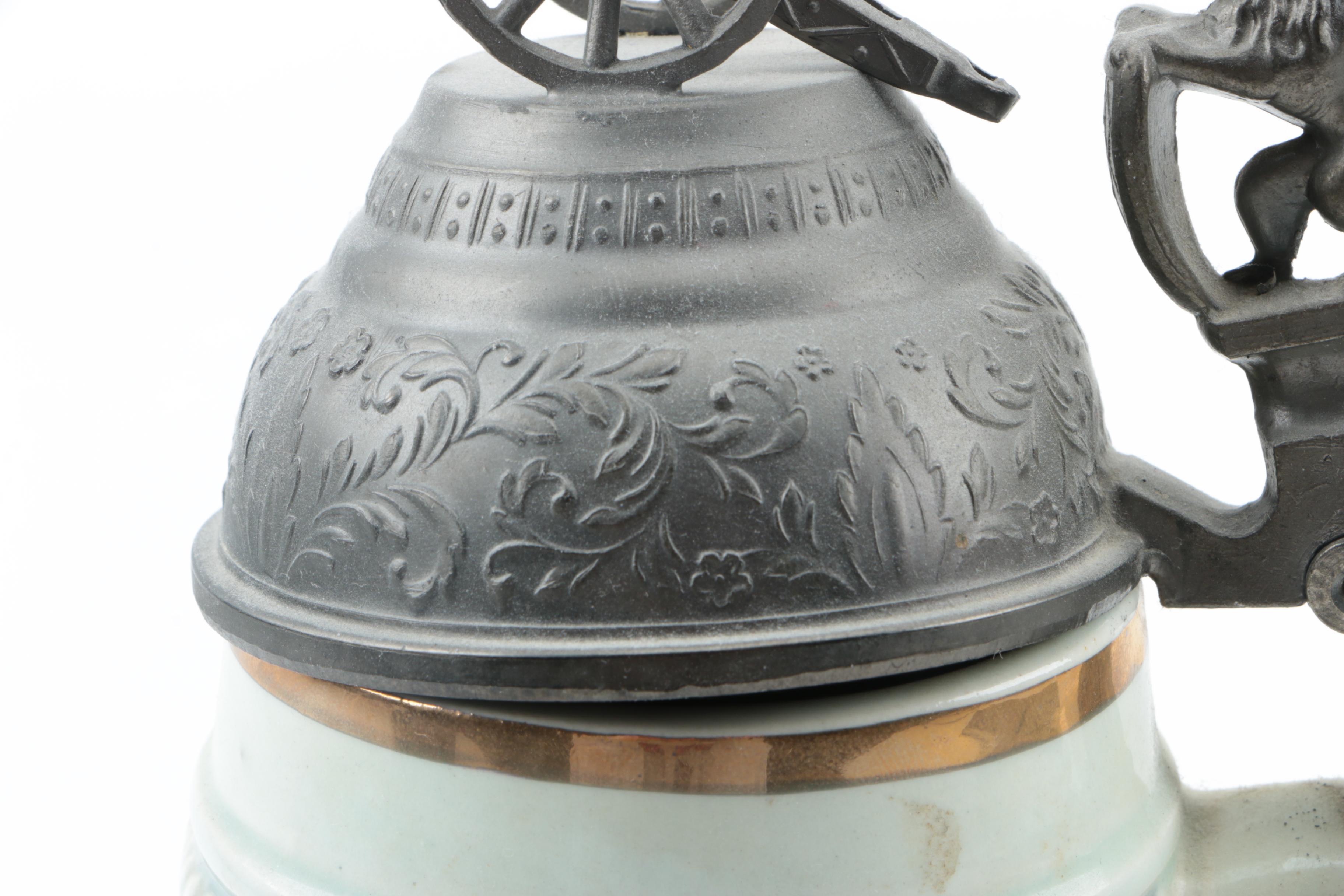 Ceramic Beer Stein with Pewter Lid