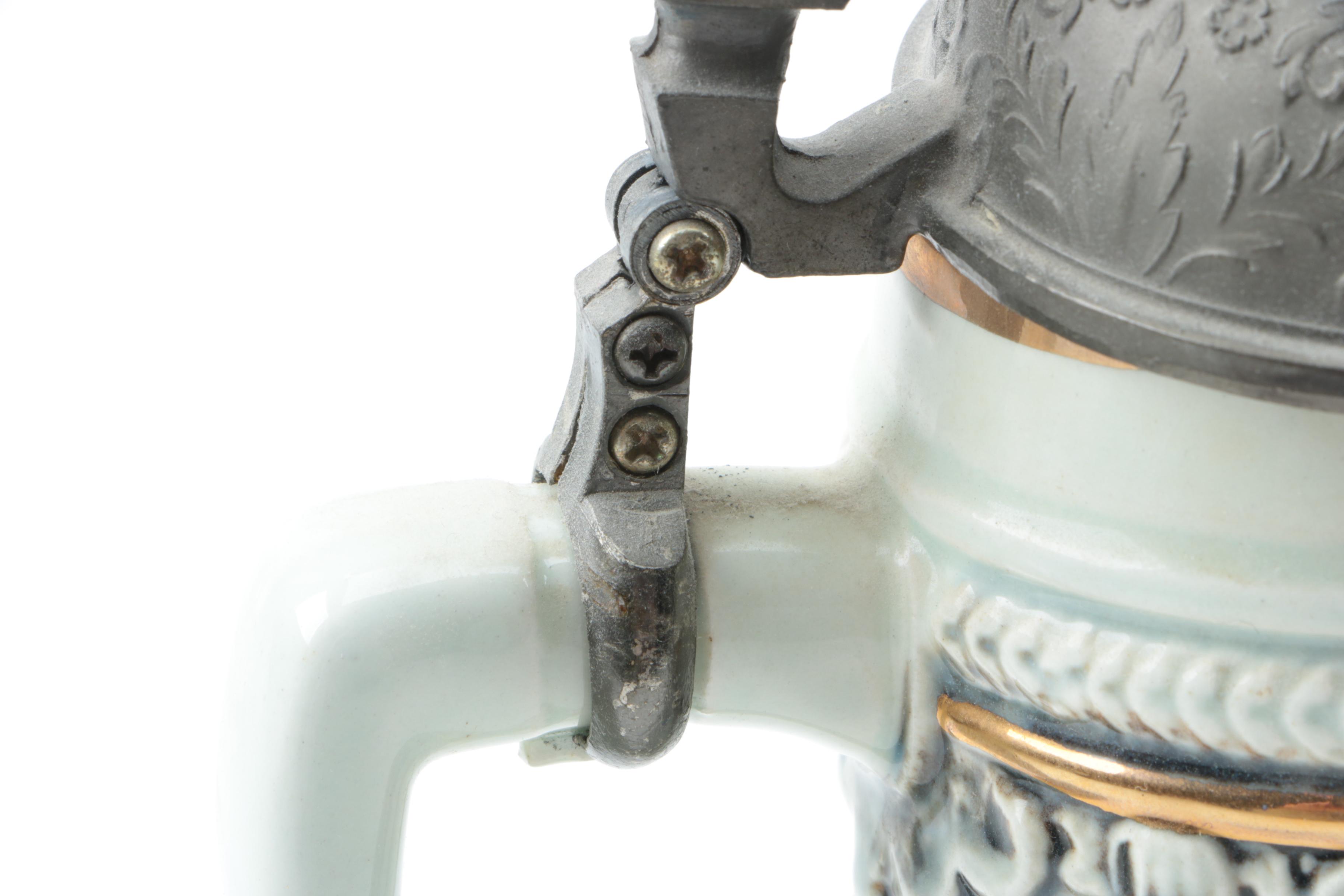 Ceramic Beer Stein with Pewter Lid