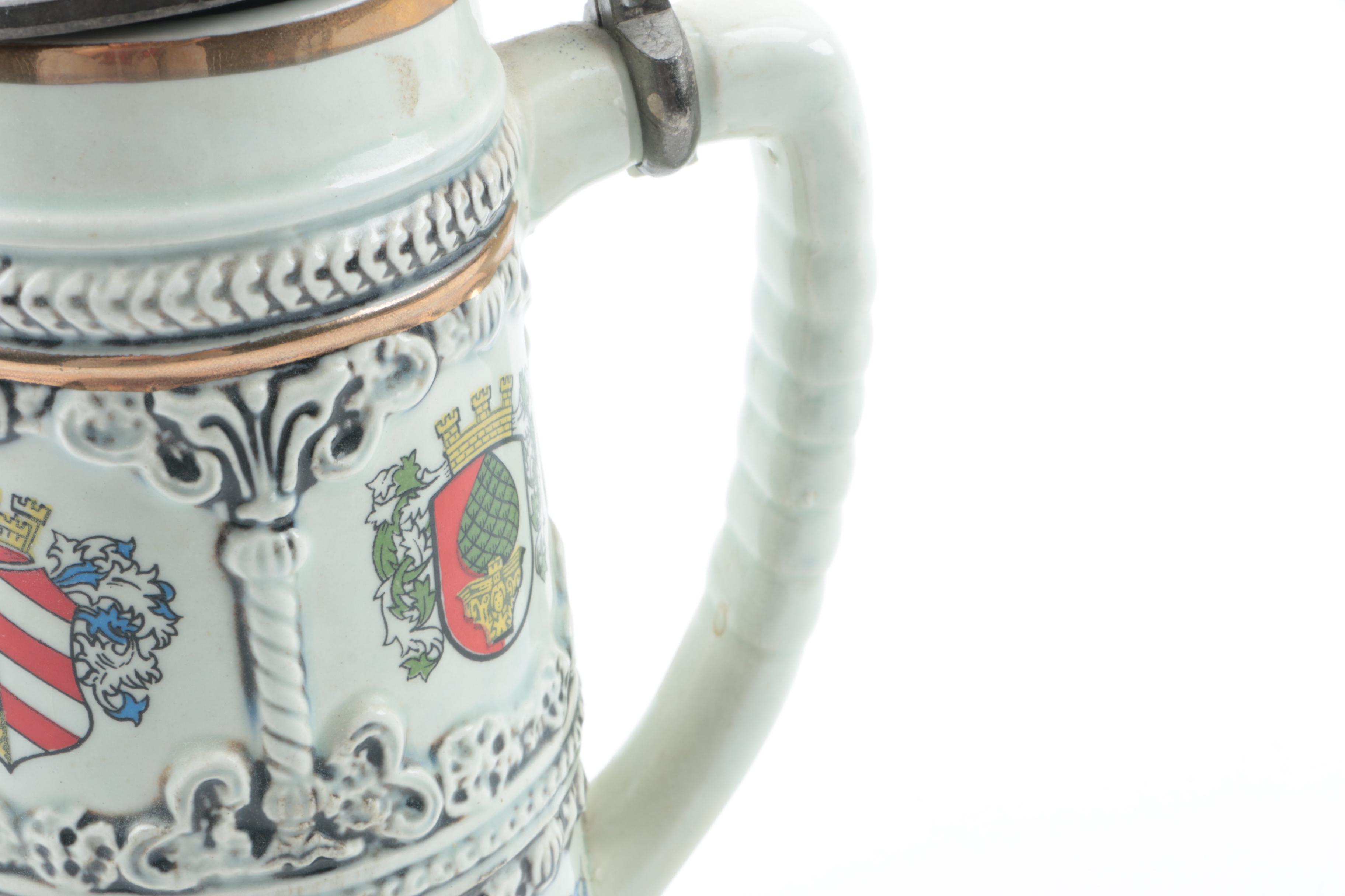 Ceramic Beer Stein with Pewter Lid