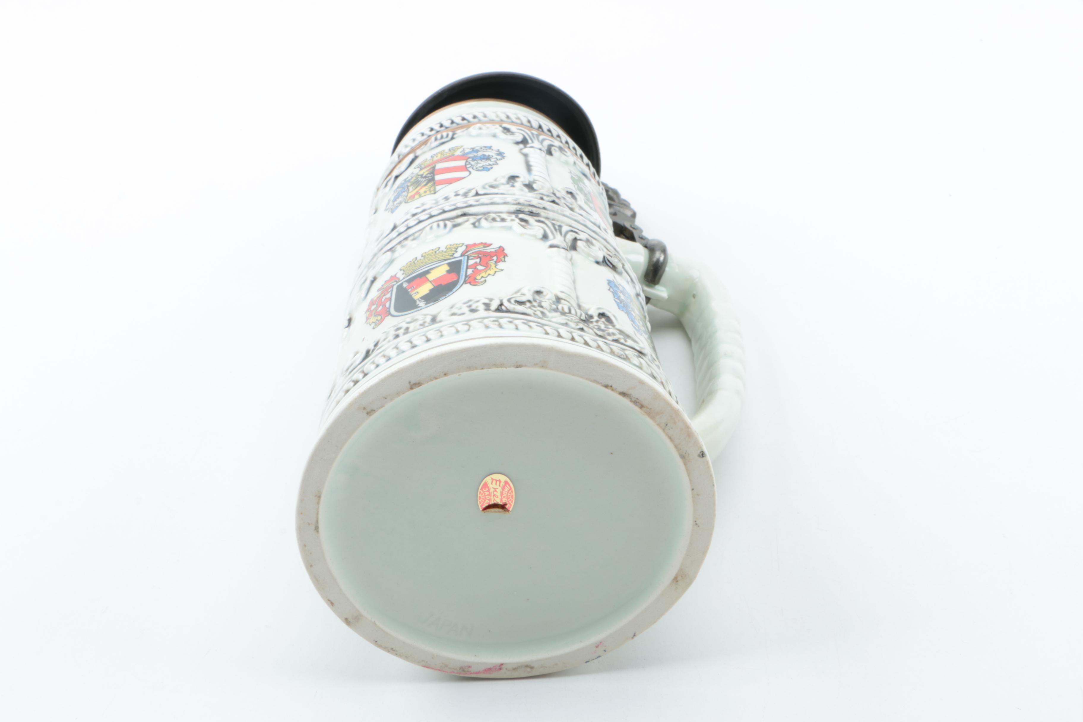 Ceramic Beer Stein with Pewter Lid