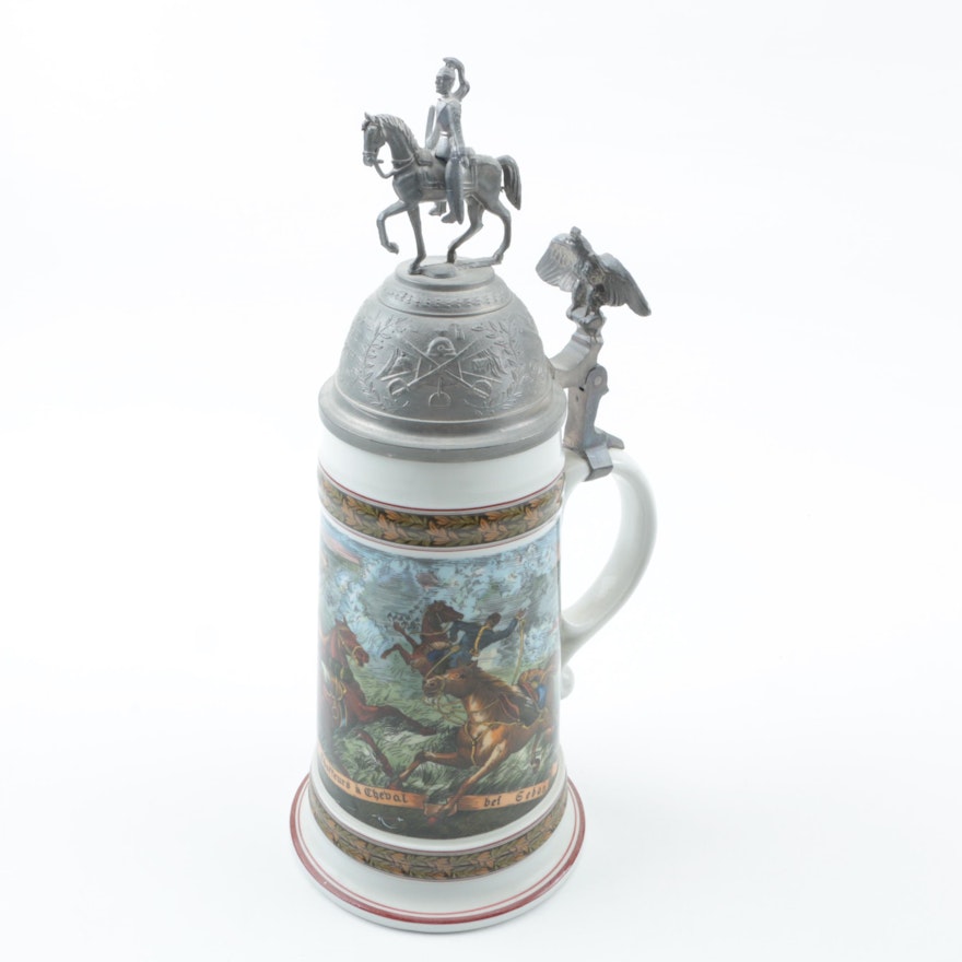 Chasseurs à Cheval Ceramic Beer Stein With Pewter Lid