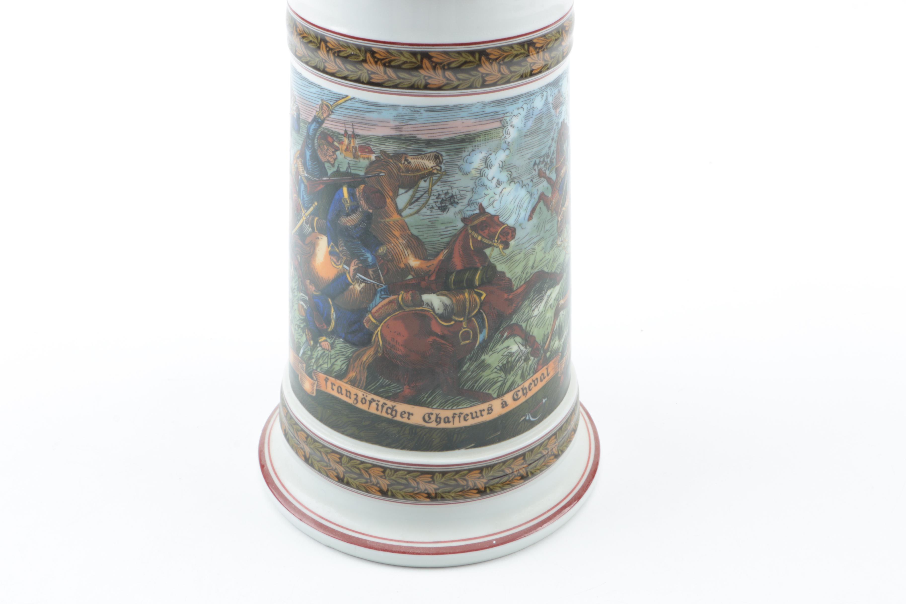 Chasseurs à Cheval Ceramic Beer Stein With Pewter Lid