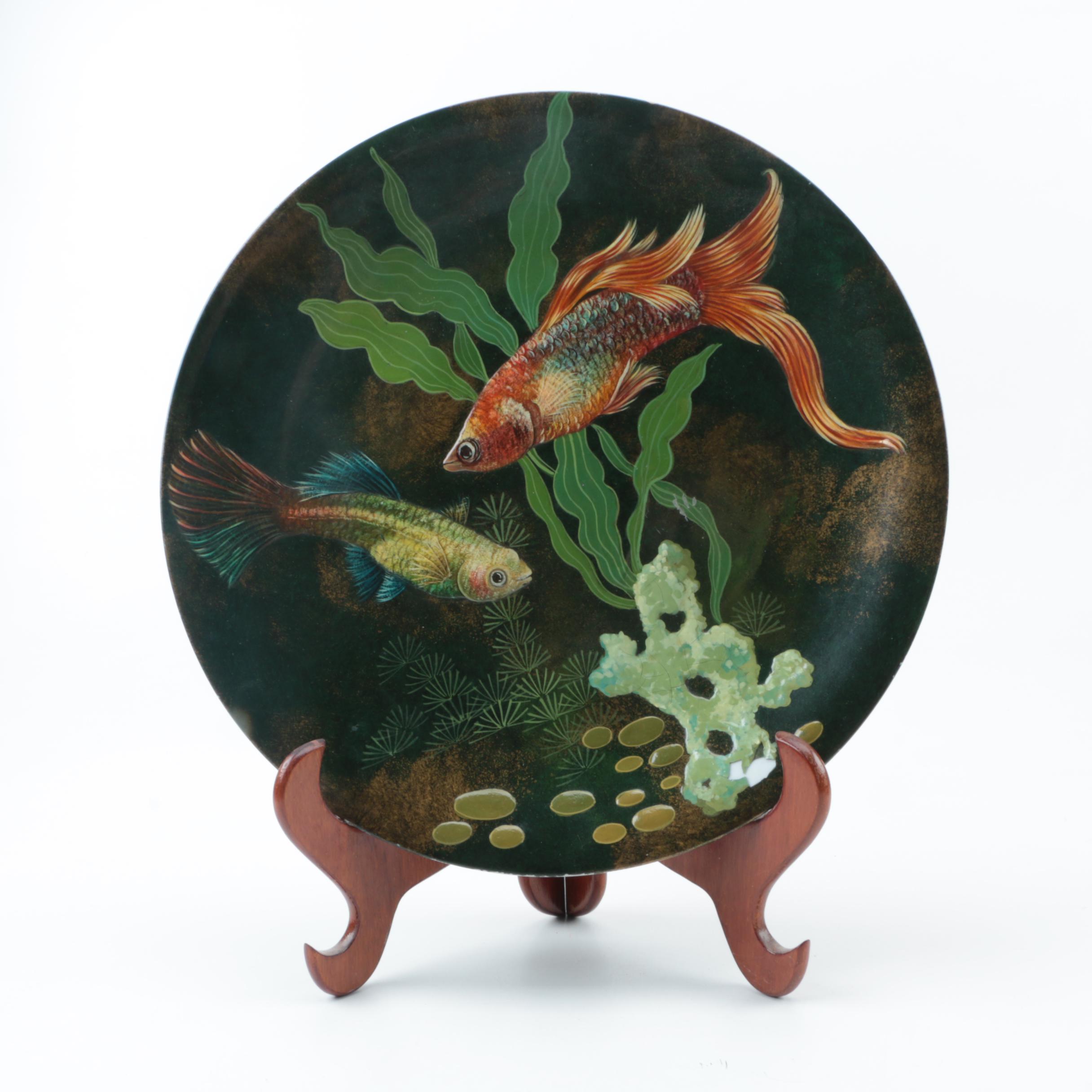 Vintage Hand Painted Fish Motif Ceramic Plate