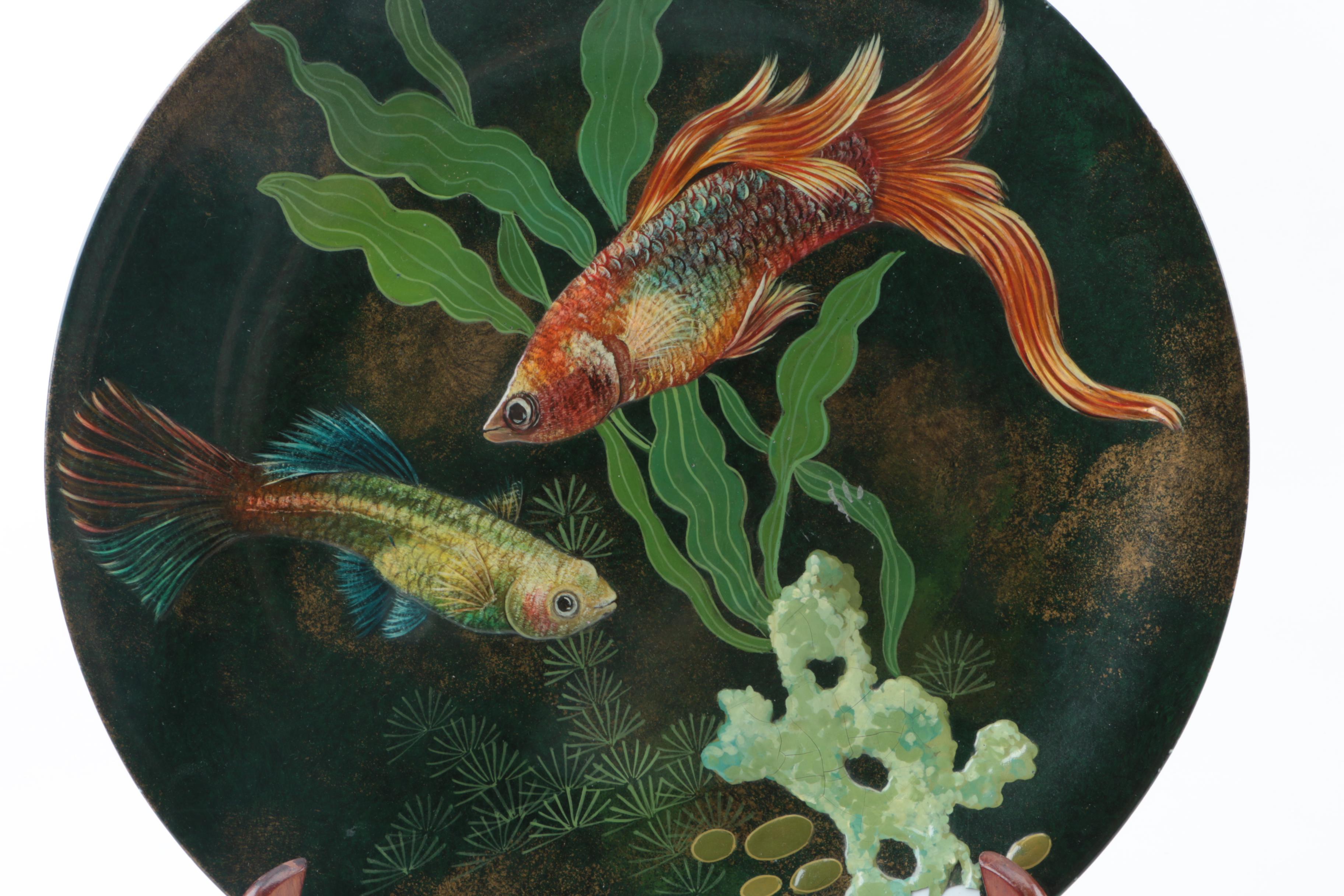 Vintage Hand Painted Fish Motif Ceramic Plate