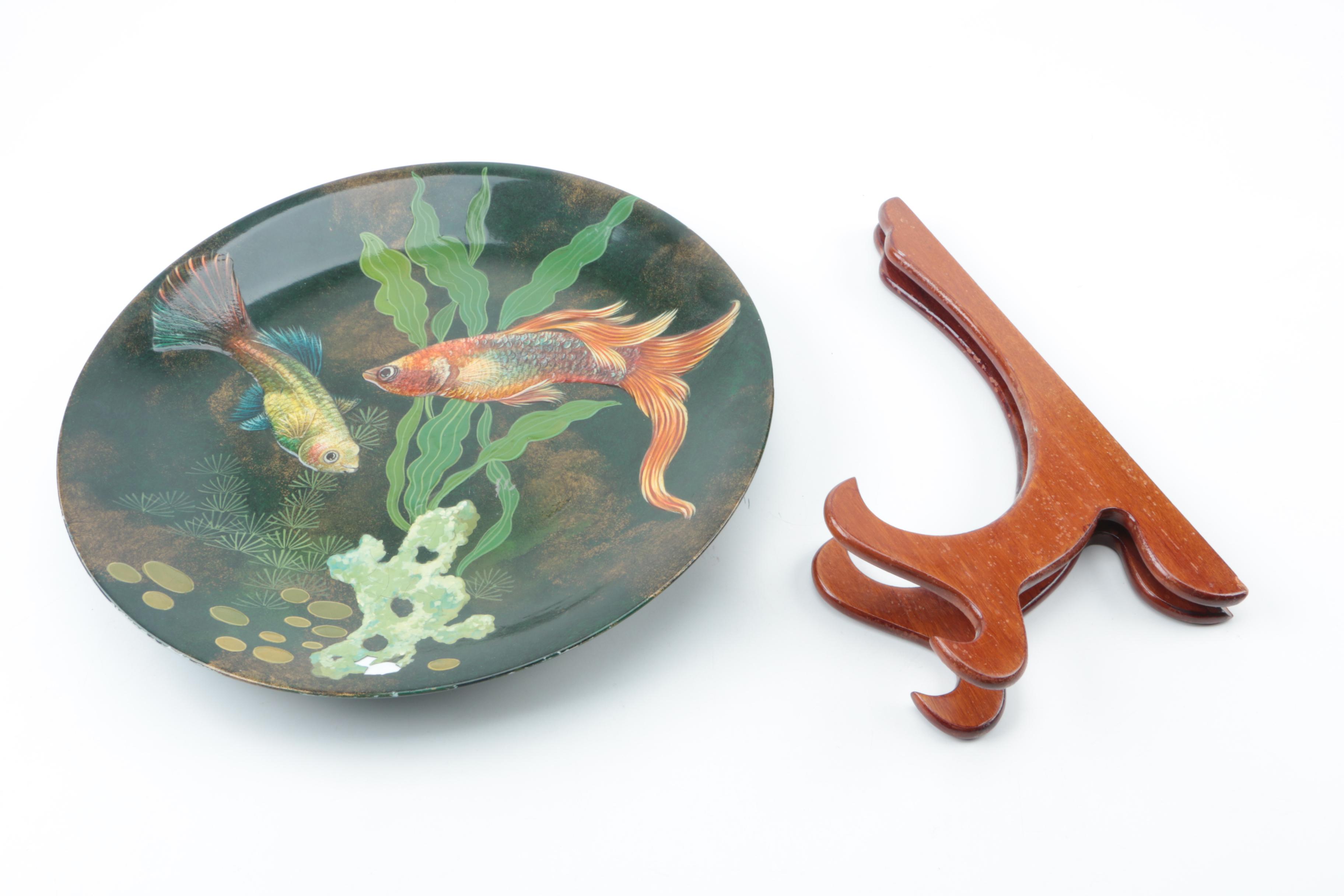 Vintage Hand Painted Fish Motif Ceramic Plate