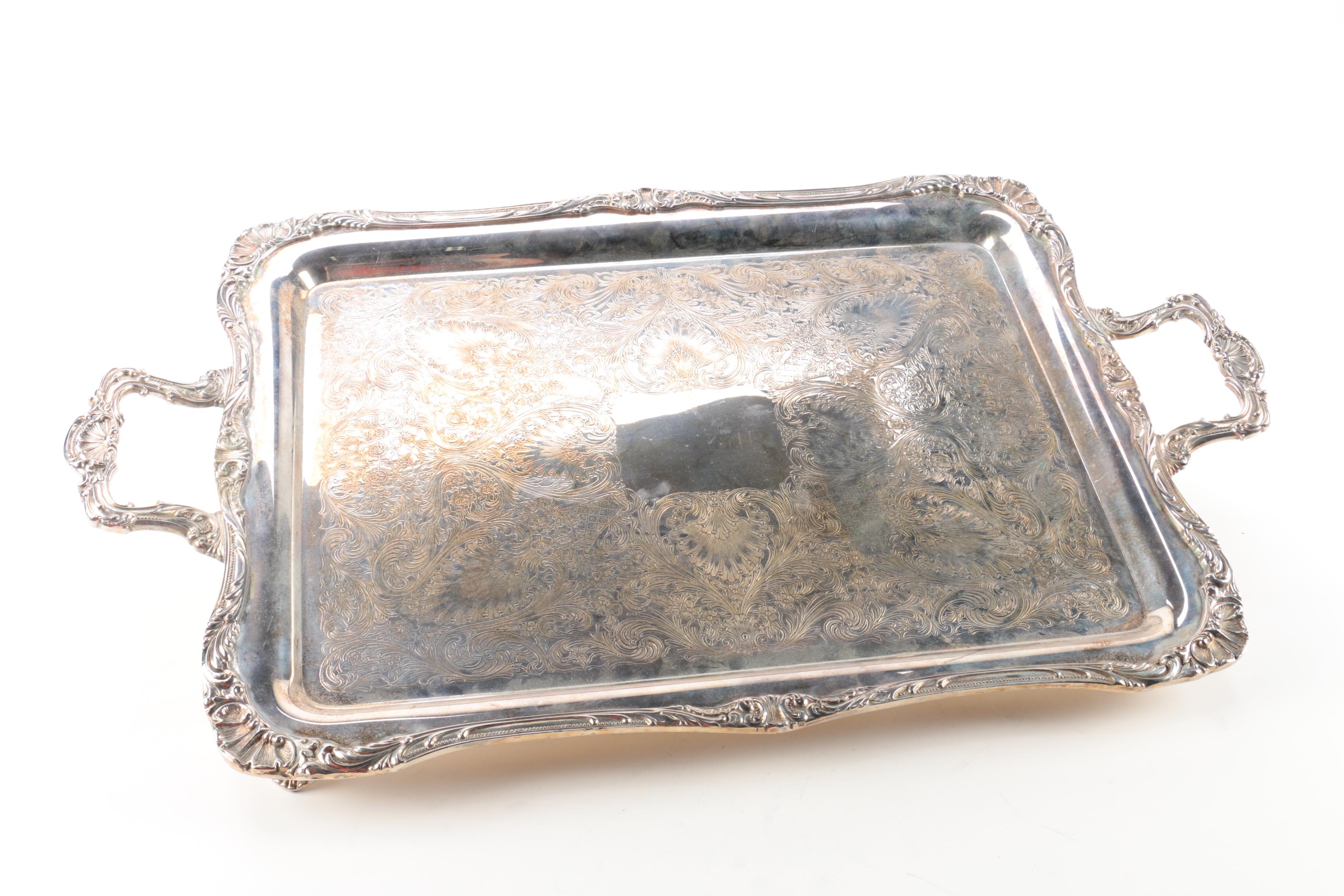 Wm Rogers & Son "Spring Flower" Silver Plate Footed Serving Tray