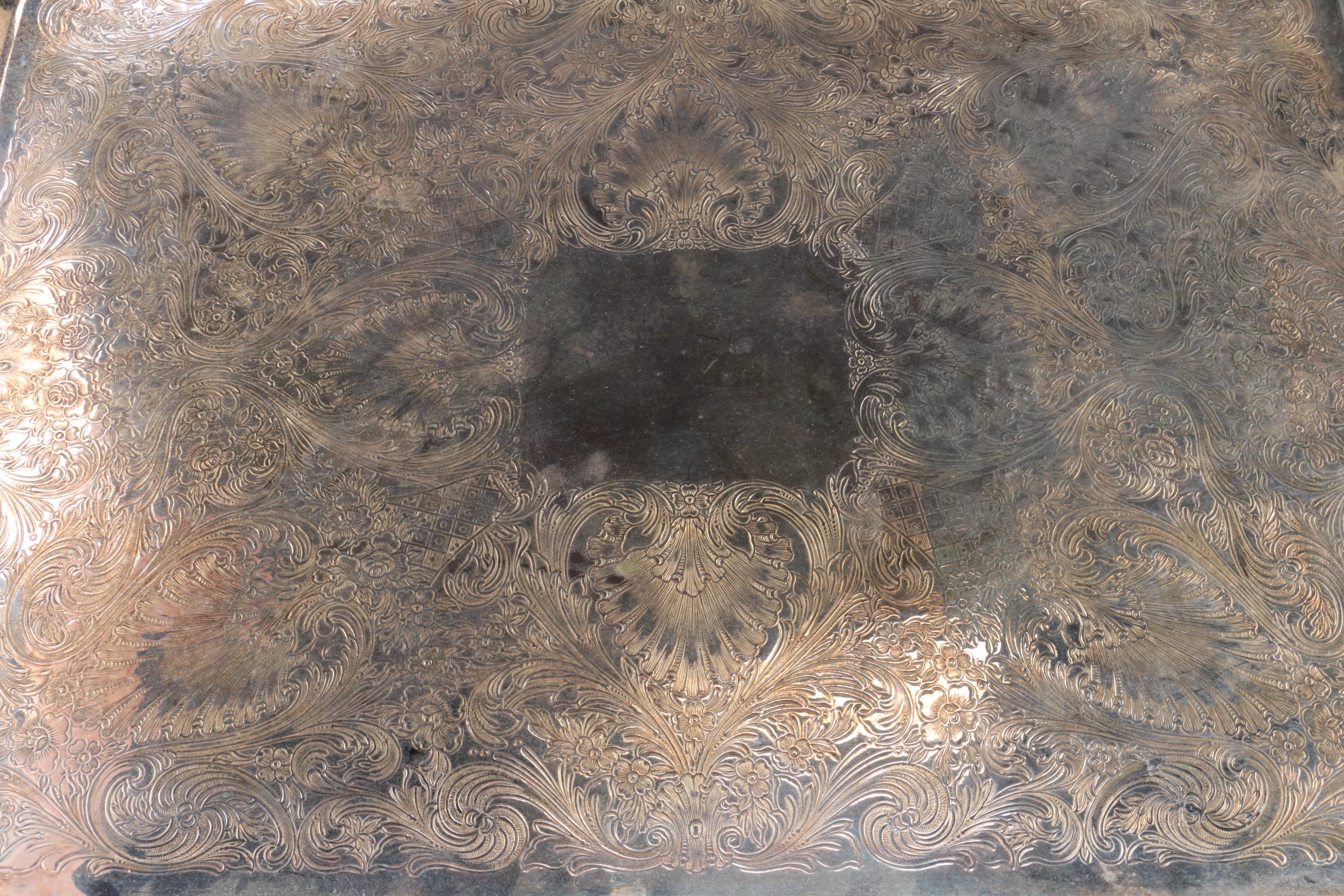 Wm Rogers & Son "Spring Flower" Silver Plate Footed Serving Tray