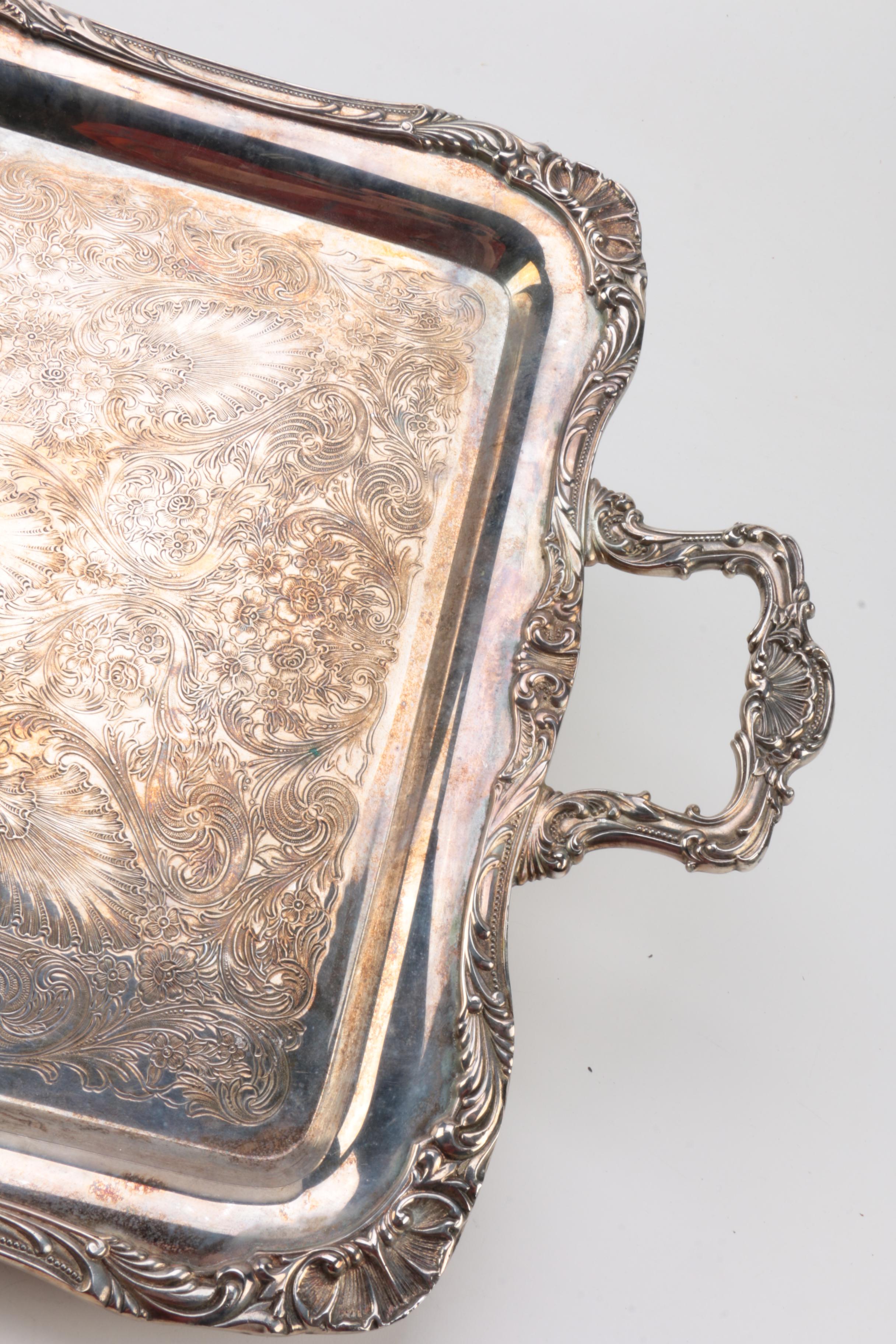 Wm Rogers & Son "Spring Flower" Silver Plate Footed Serving Tray