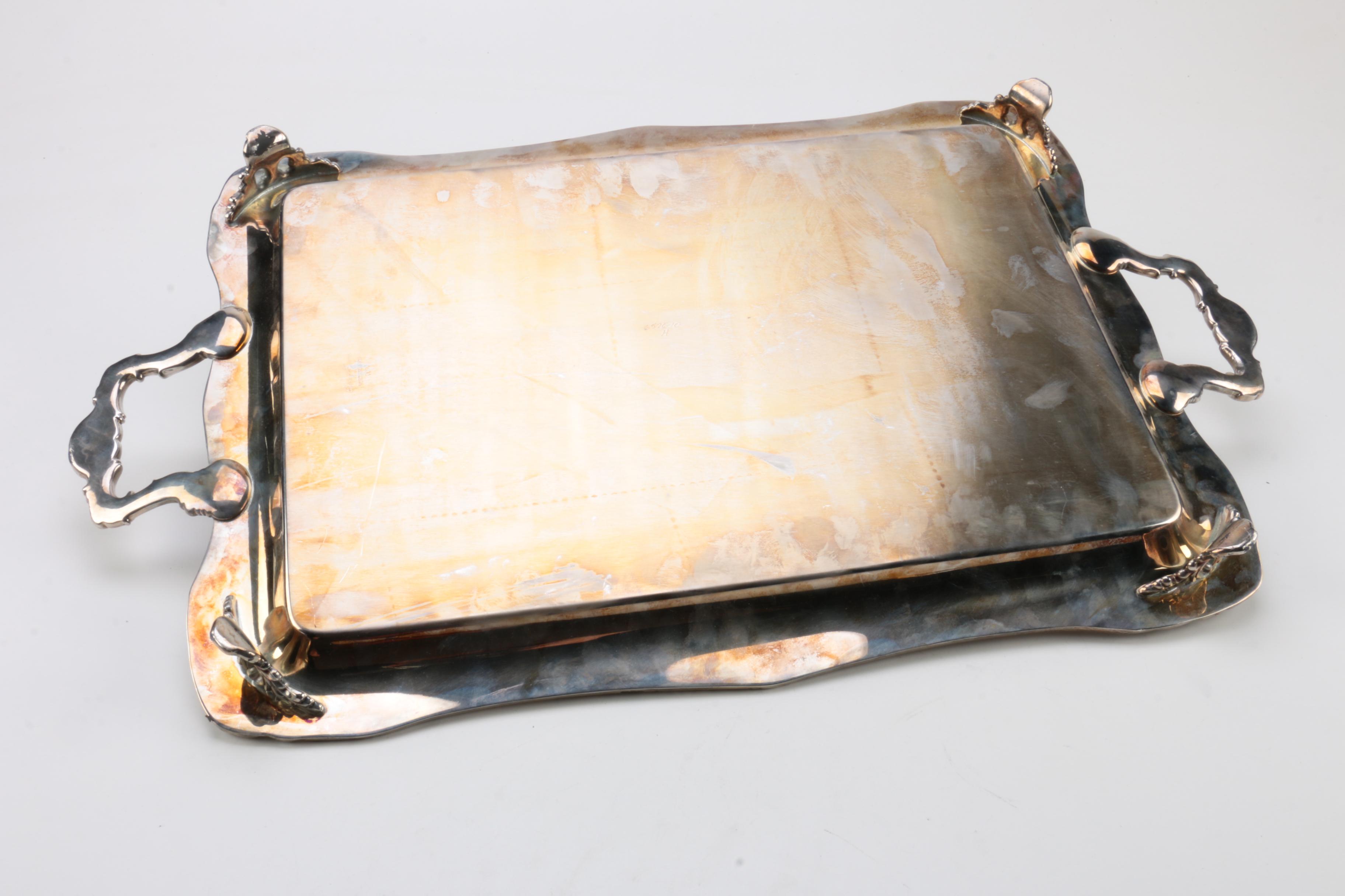 Wm Rogers & Son "Spring Flower" Silver Plate Footed Serving Tray