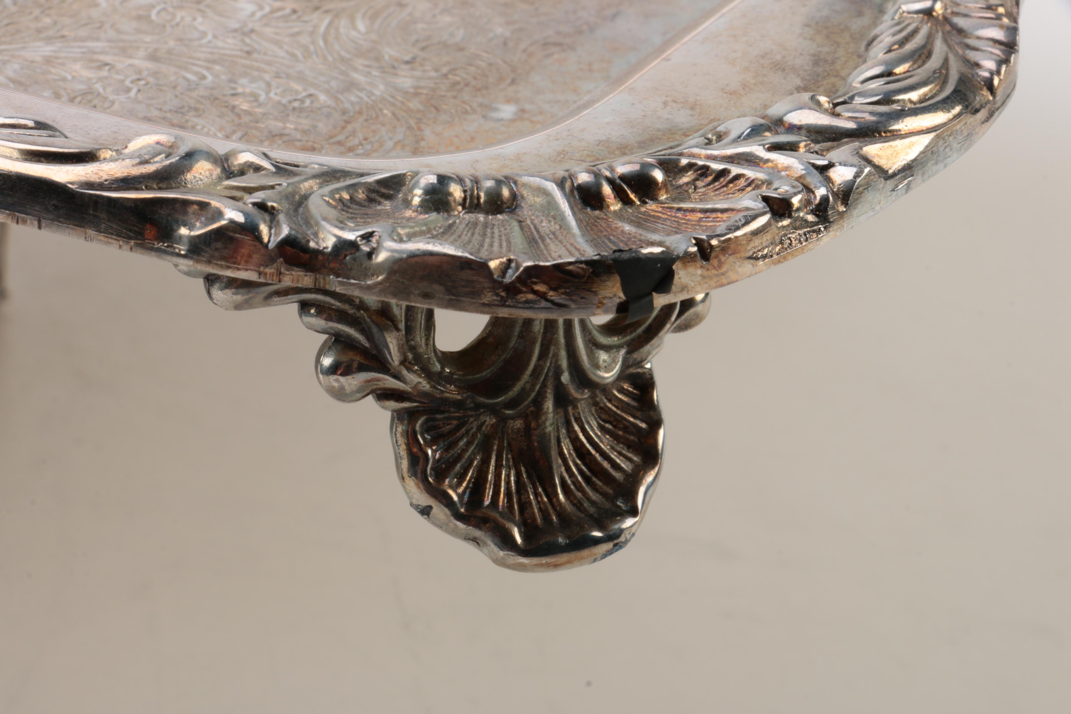 Wm Rogers & Son "Spring Flower" Silver Plate Footed Serving Tray