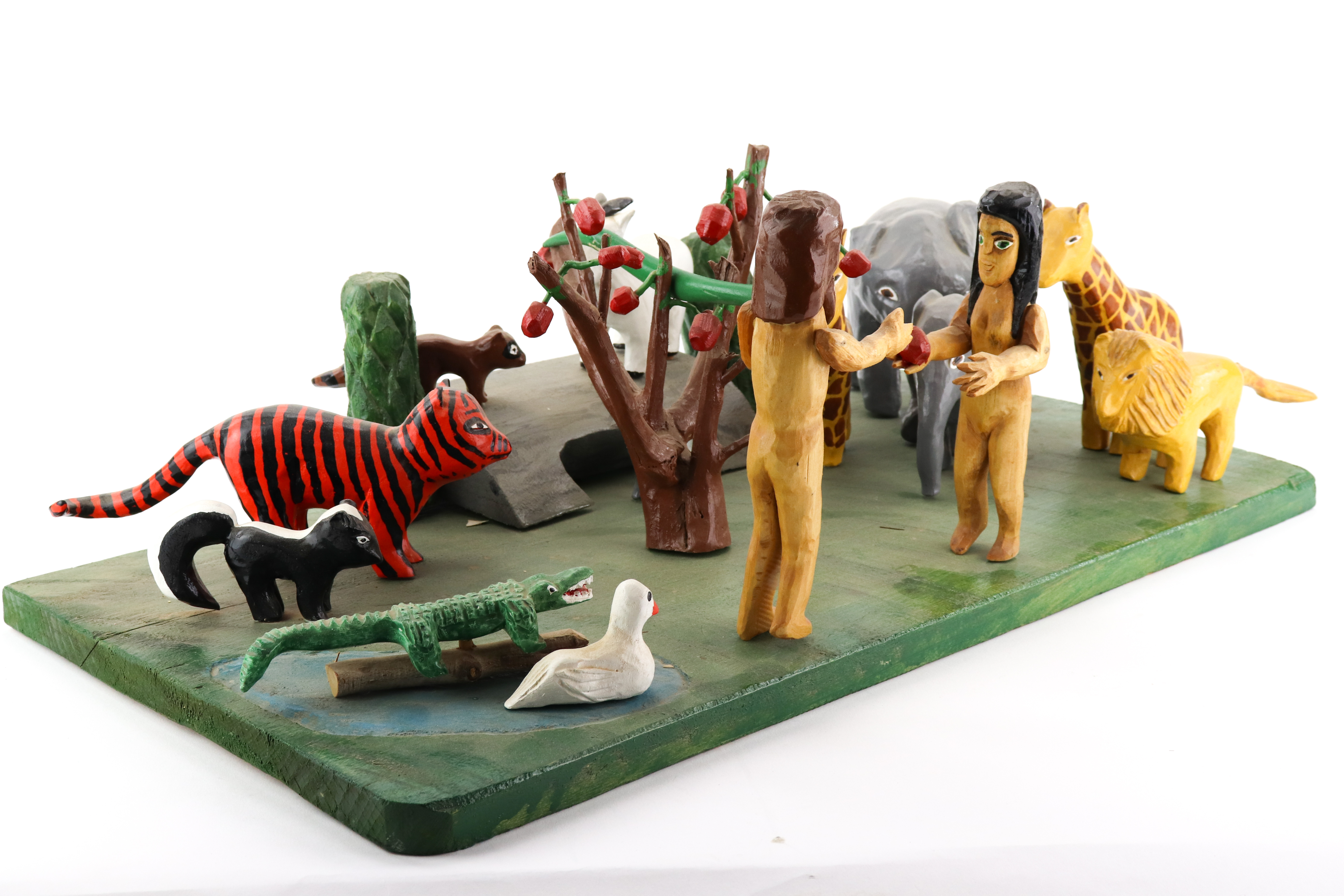 Erma "Junior" Lewis Polychrome Wooden Folk Art Sculpture of the Garden of Eden