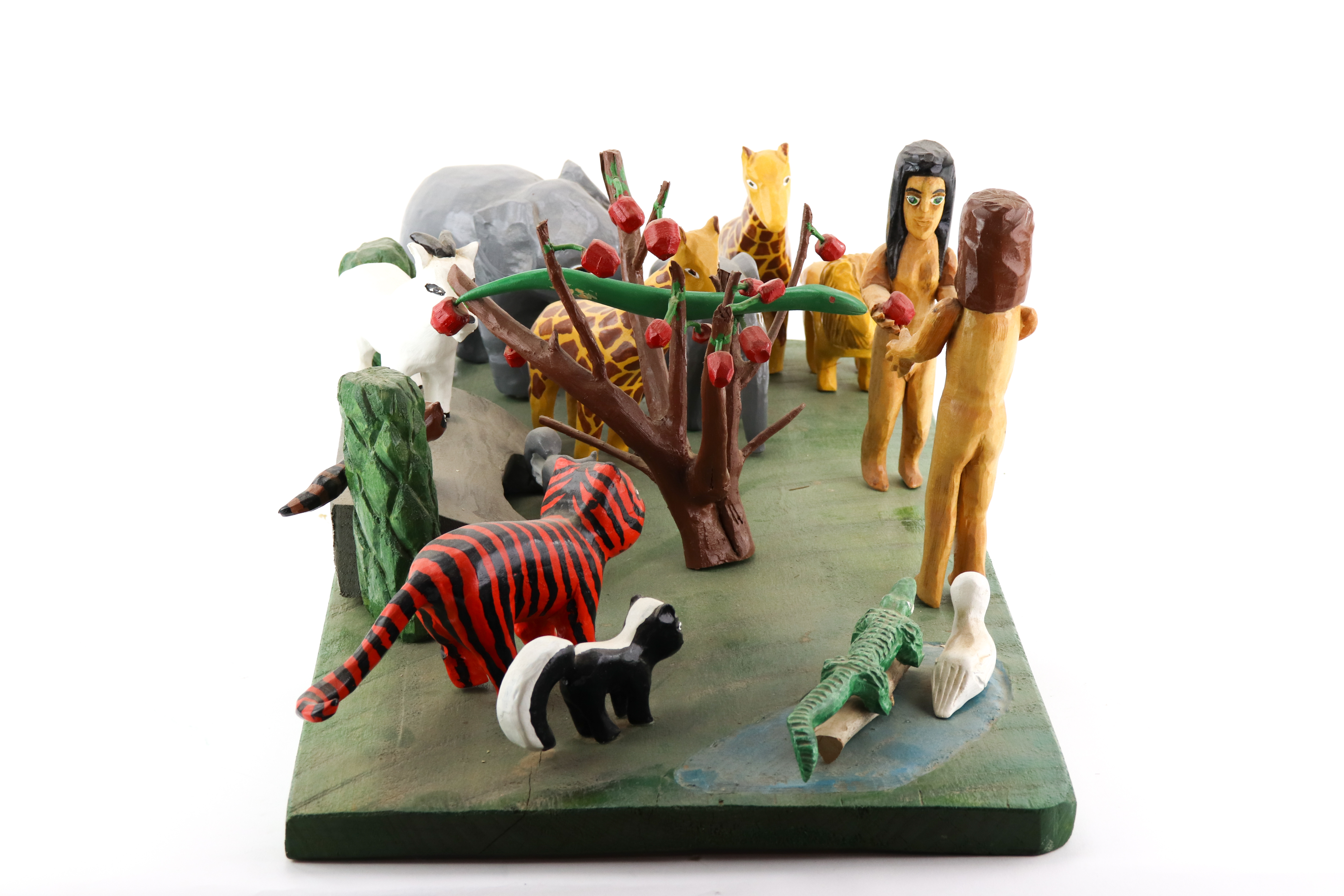 Erma "Junior" Lewis Polychrome Wooden Folk Art Sculpture of the Garden of Eden