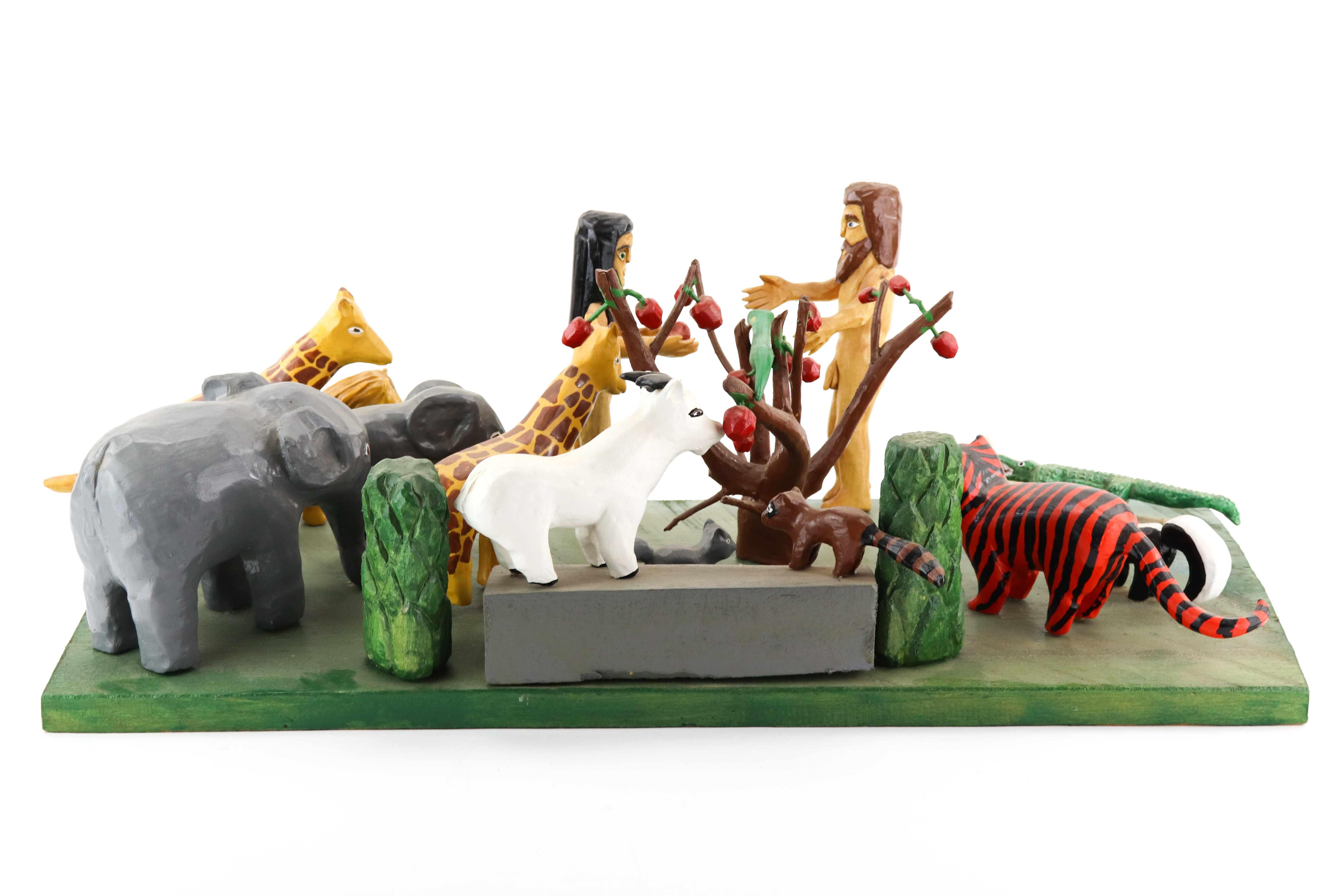 Erma "Junior" Lewis Polychrome Wooden Folk Art Sculpture of the Garden of Eden