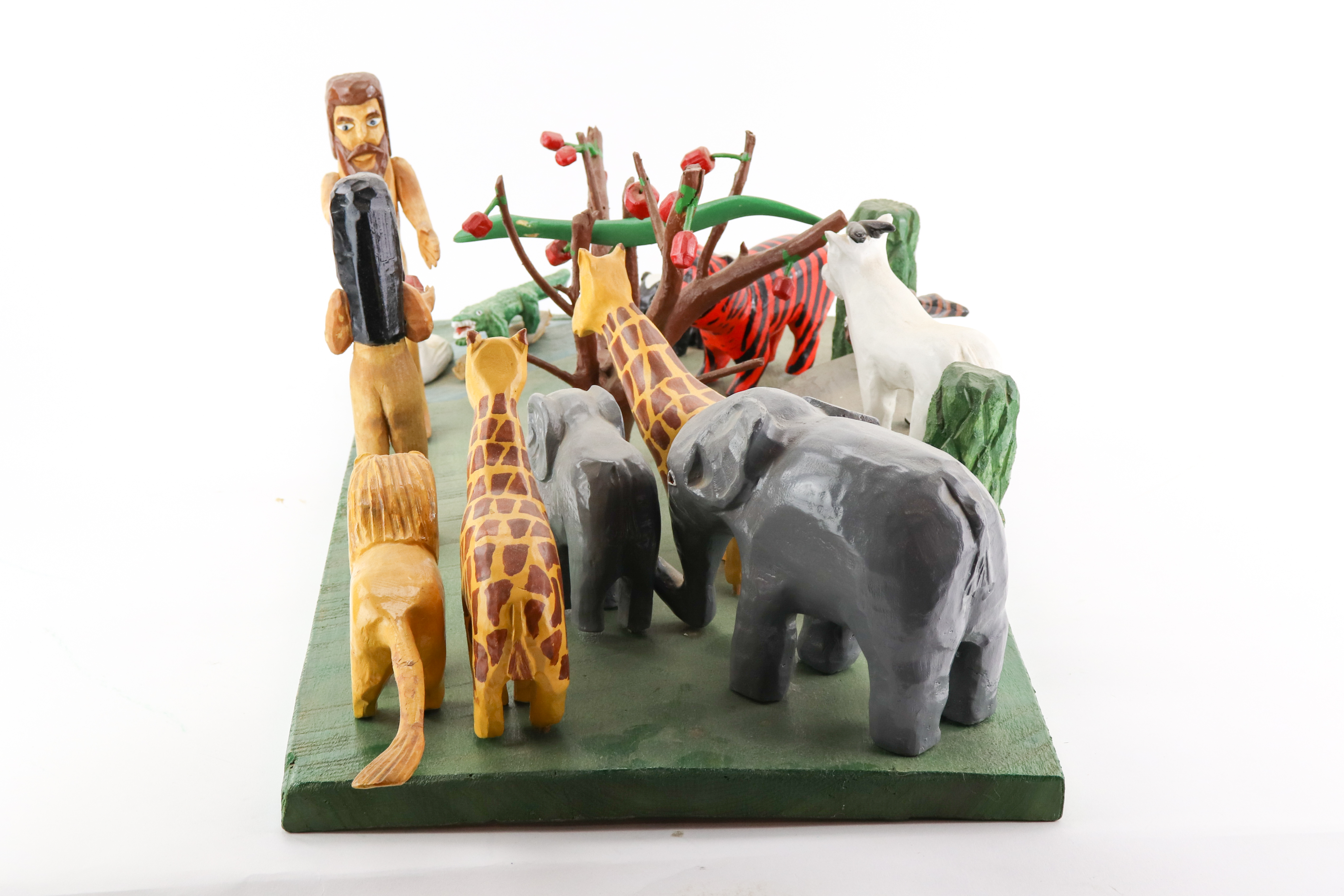 Erma "Junior" Lewis Polychrome Wooden Folk Art Sculpture of the Garden of Eden