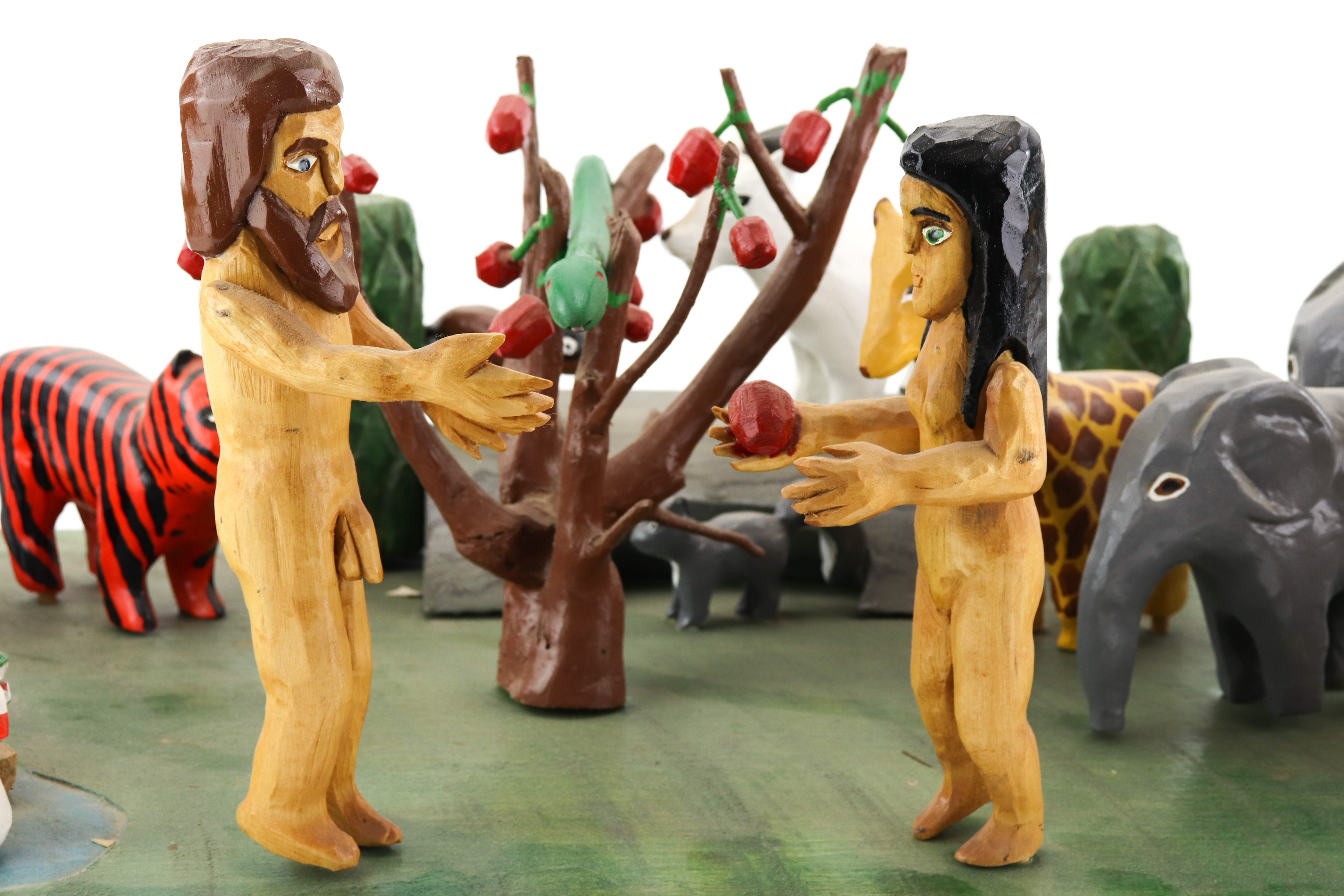 Erma "Junior" Lewis Polychrome Wooden Folk Art Sculpture of the Garden of Eden