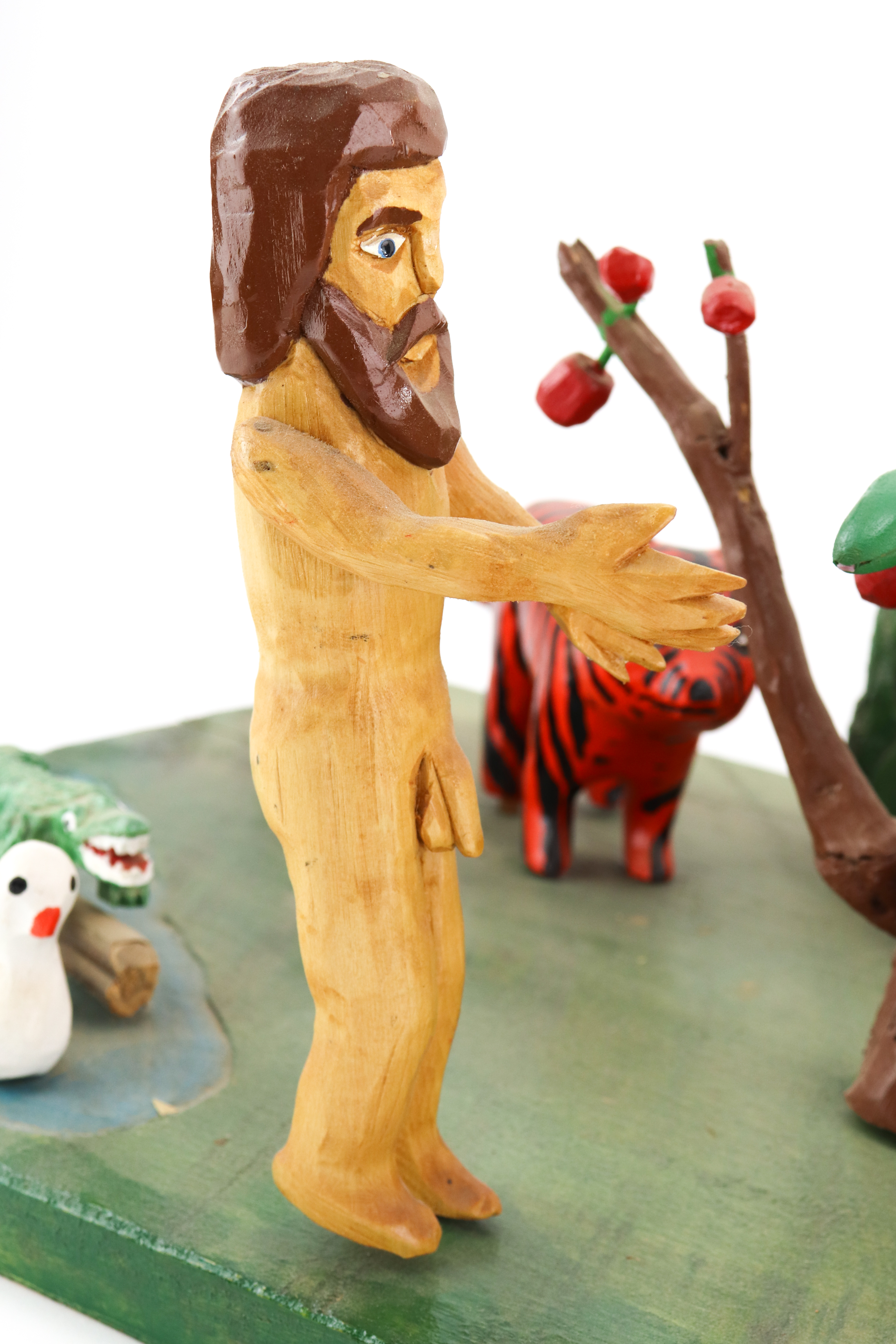 Erma "Junior" Lewis Polychrome Wooden Folk Art Sculpture of the Garden of Eden