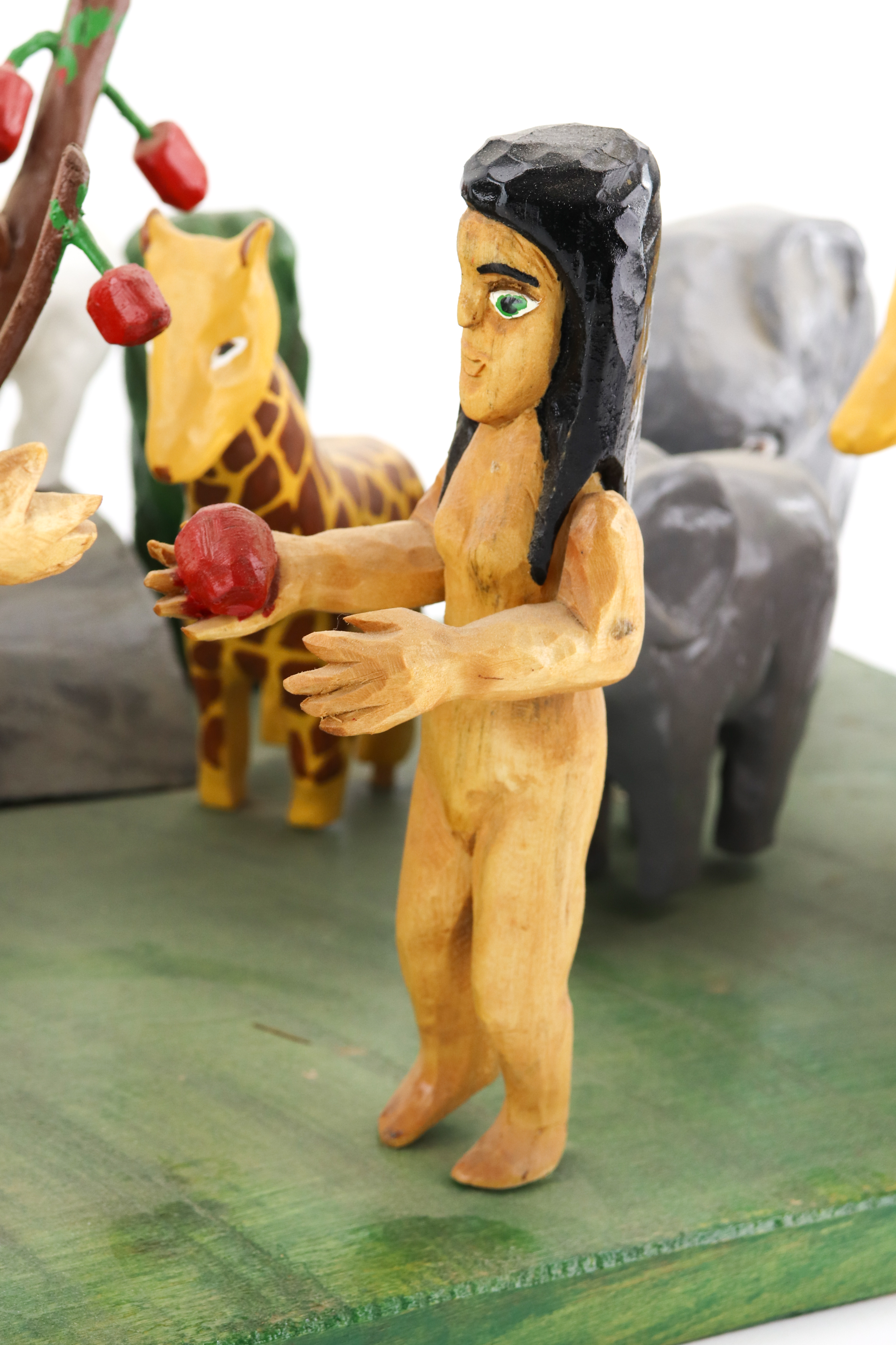 Erma "Junior" Lewis Polychrome Wooden Folk Art Sculpture of the Garden of Eden