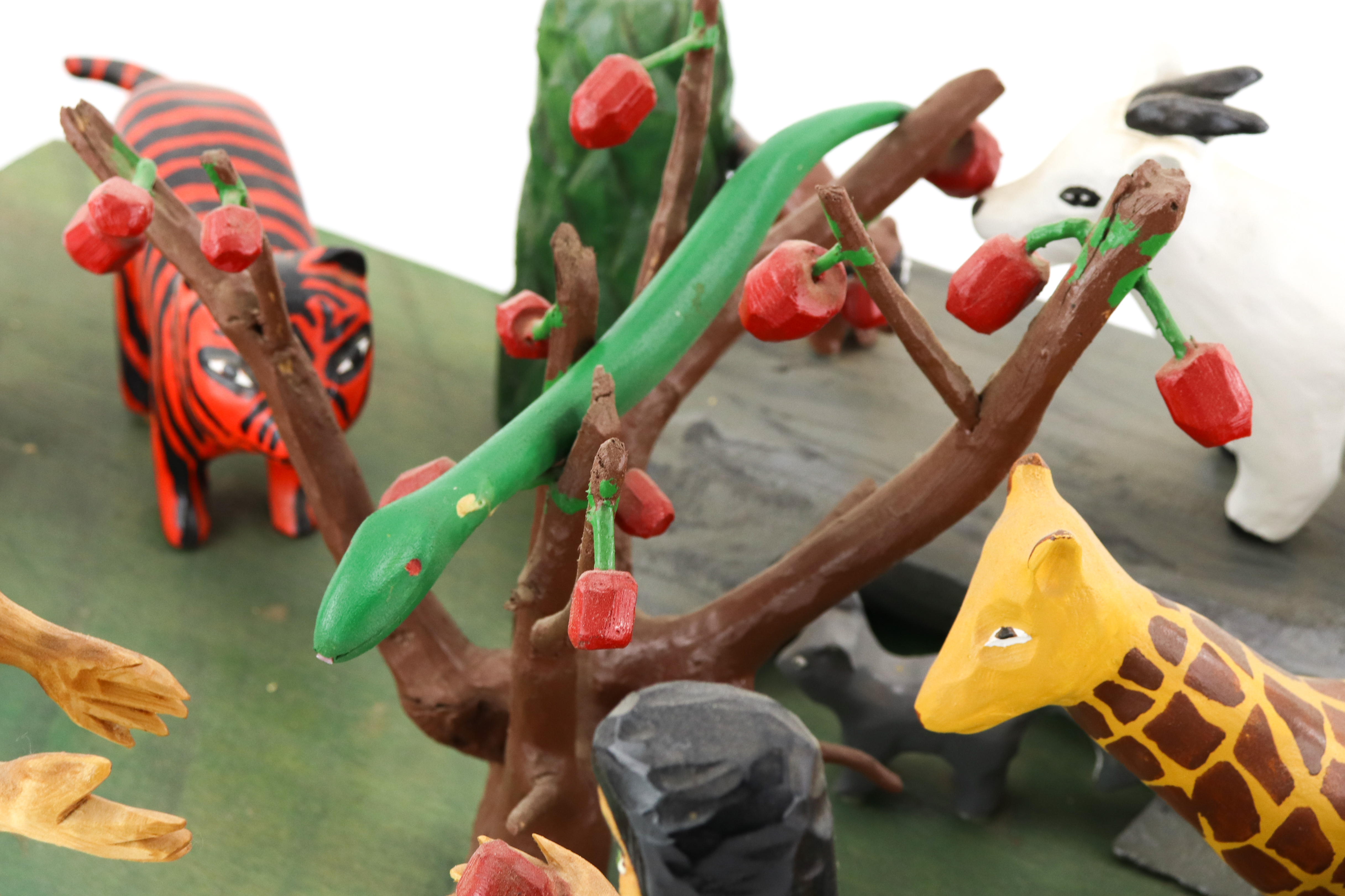 Erma "Junior" Lewis Polychrome Wooden Folk Art Sculpture of the Garden of Eden