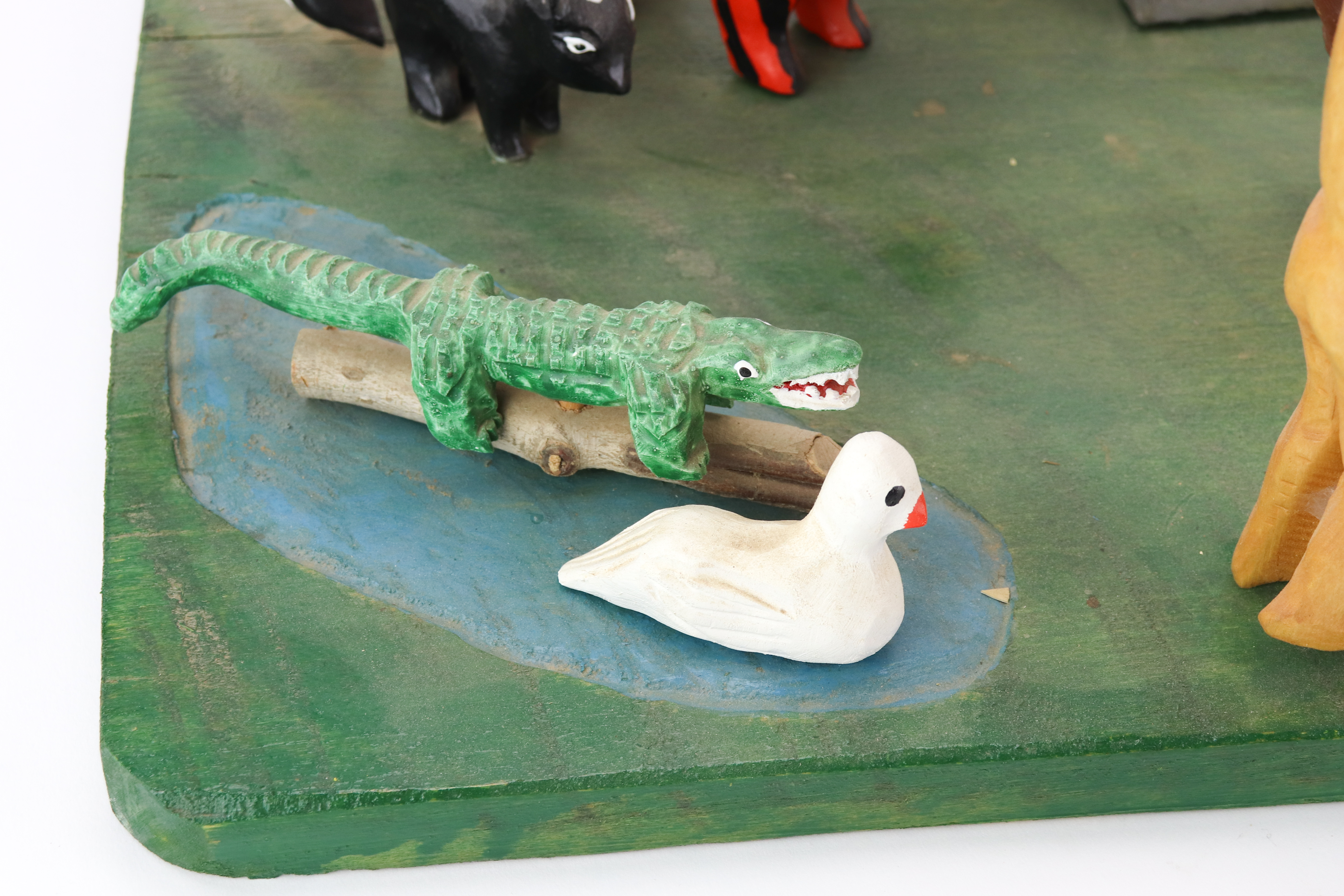 Erma "Junior" Lewis Polychrome Wooden Folk Art Sculpture of the Garden of Eden