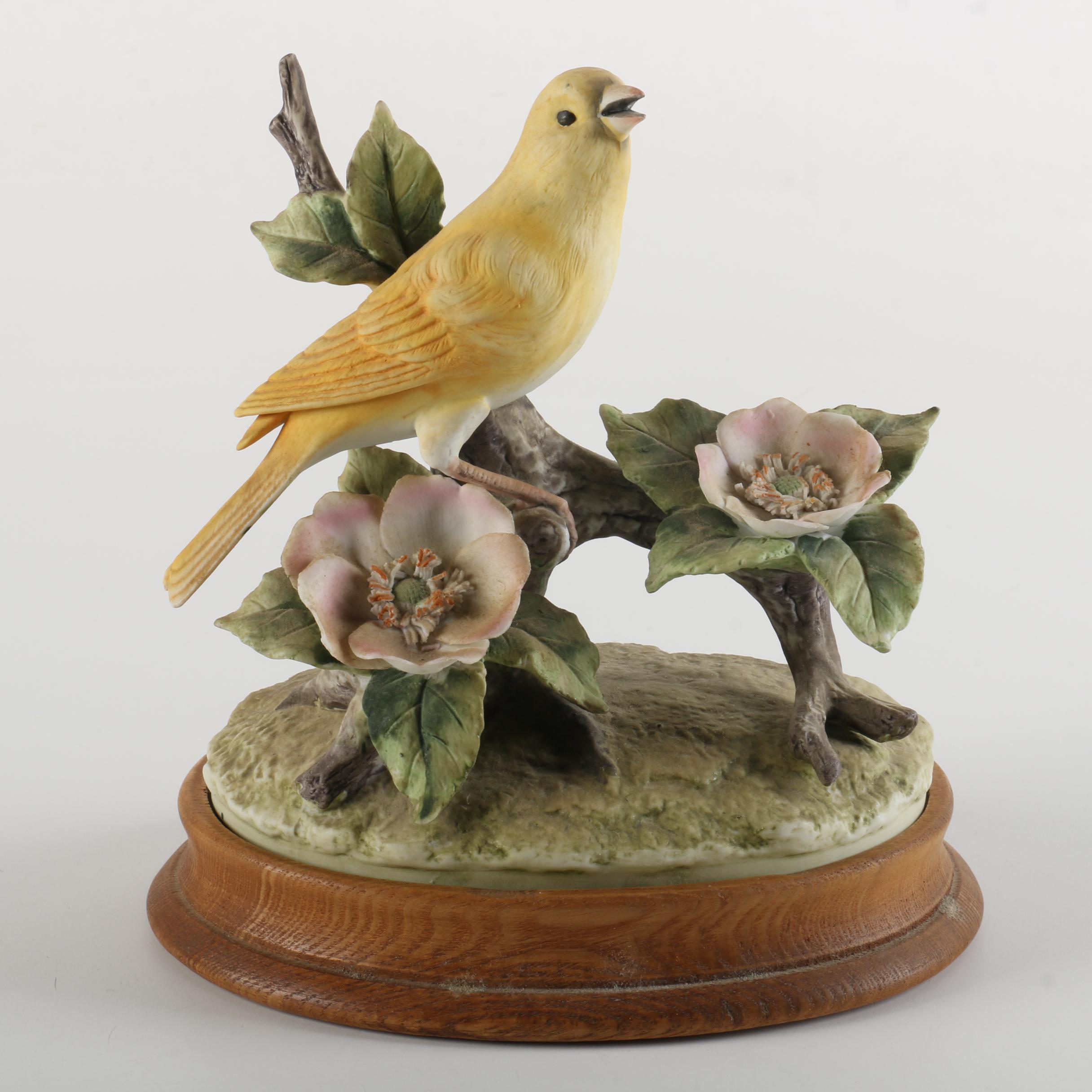 Andrea "Canary" and "Ruby-Throated Hummingbird" Porcelain Bird Figurines