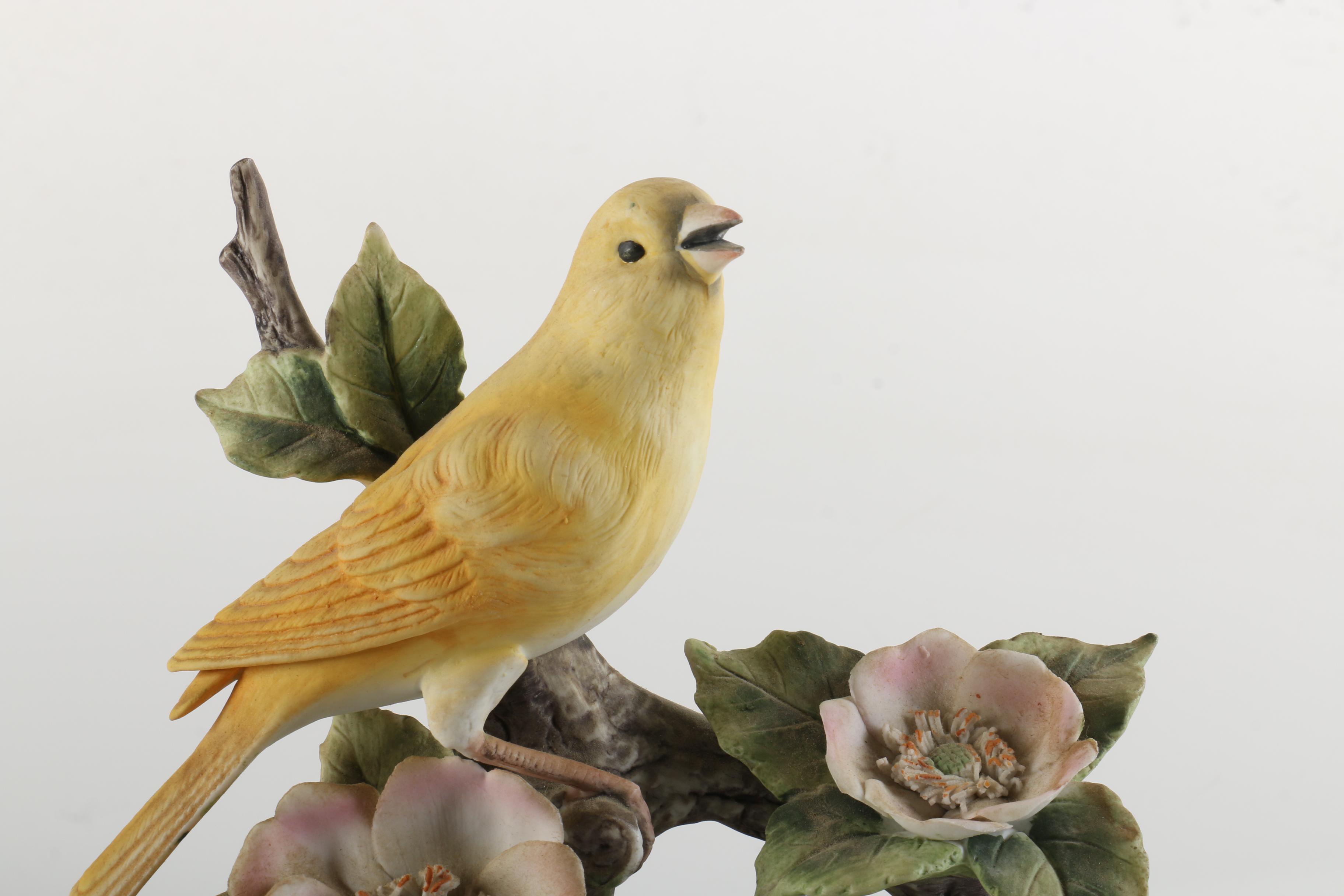 Andrea "Canary" and "Ruby-Throated Hummingbird" Porcelain Bird Figurines