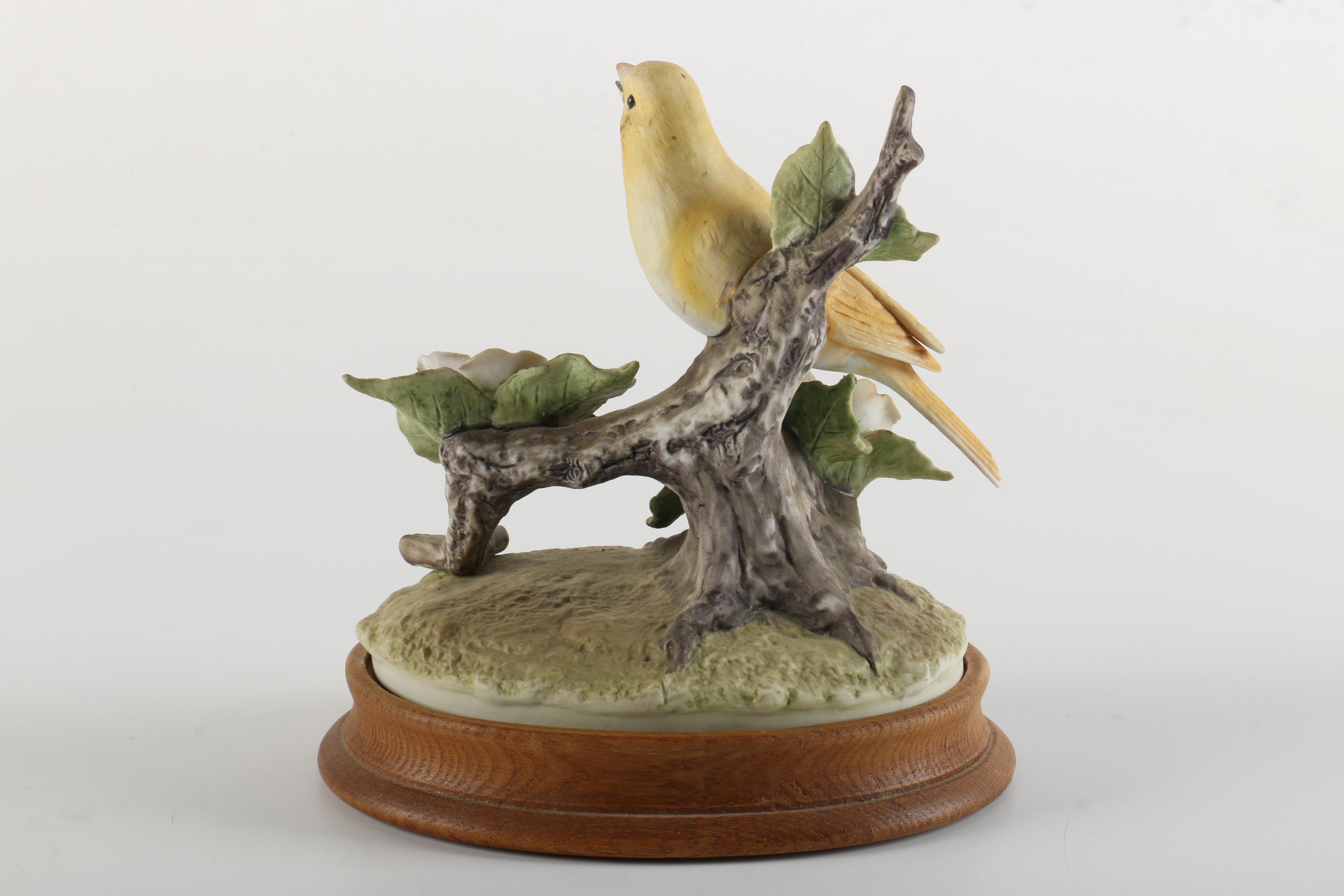 Andrea "Canary" and "Ruby-Throated Hummingbird" Porcelain Bird Figurines
