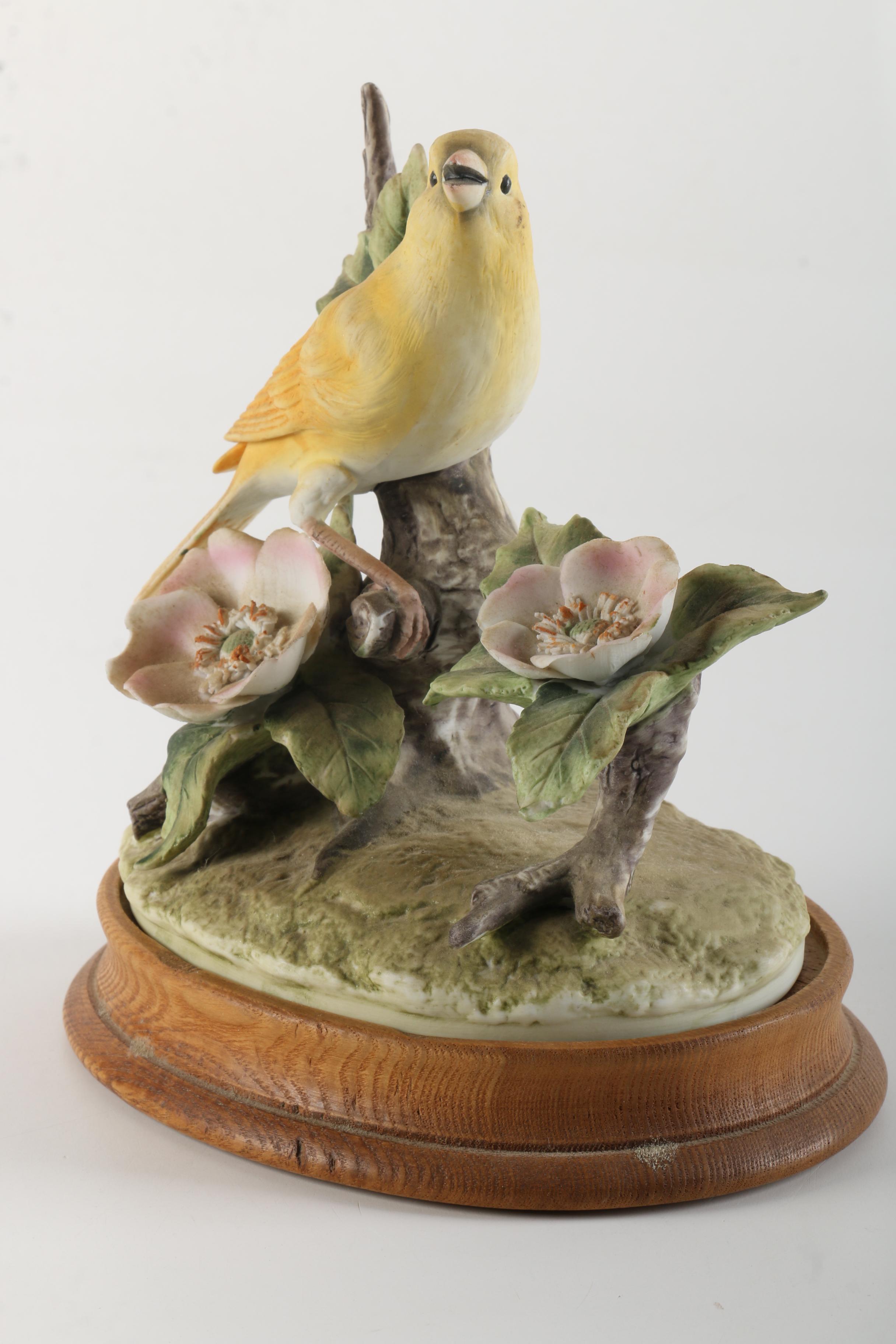 Andrea "Canary" and "Ruby-Throated Hummingbird" Porcelain Bird Figurines