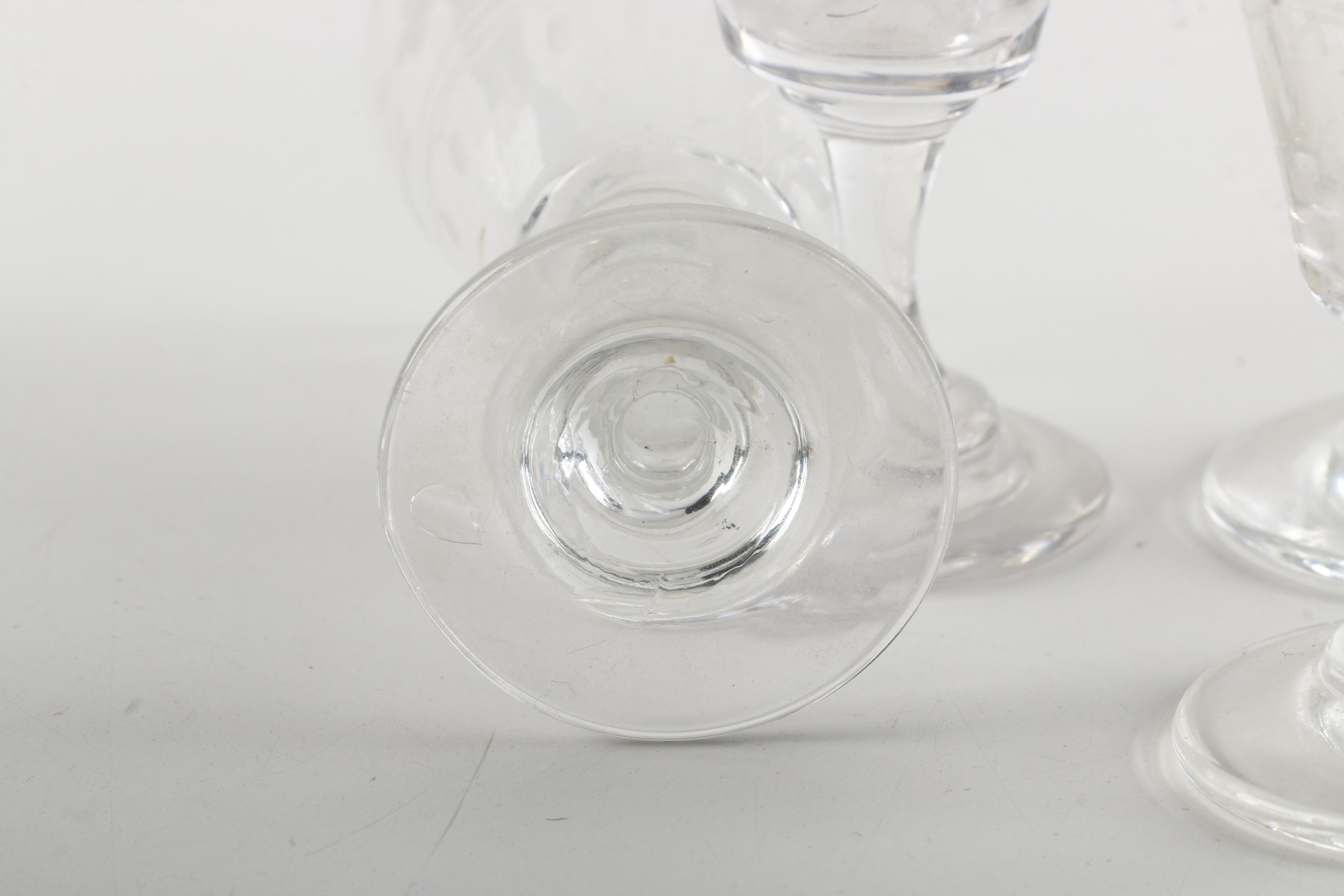 Vintage Wooden Bar Caddy Chest with Etched Glass Decanters and Stemware