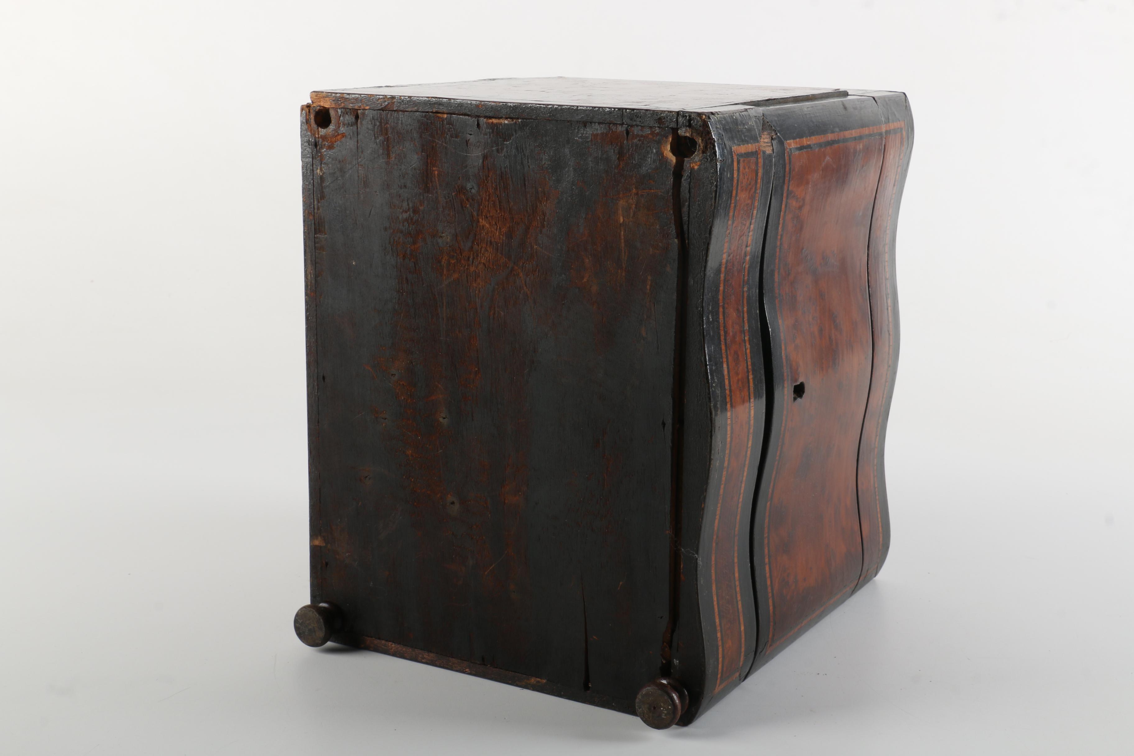 Vintage Wooden Bar Caddy Chest with Etched Glass Decanters and Stemware