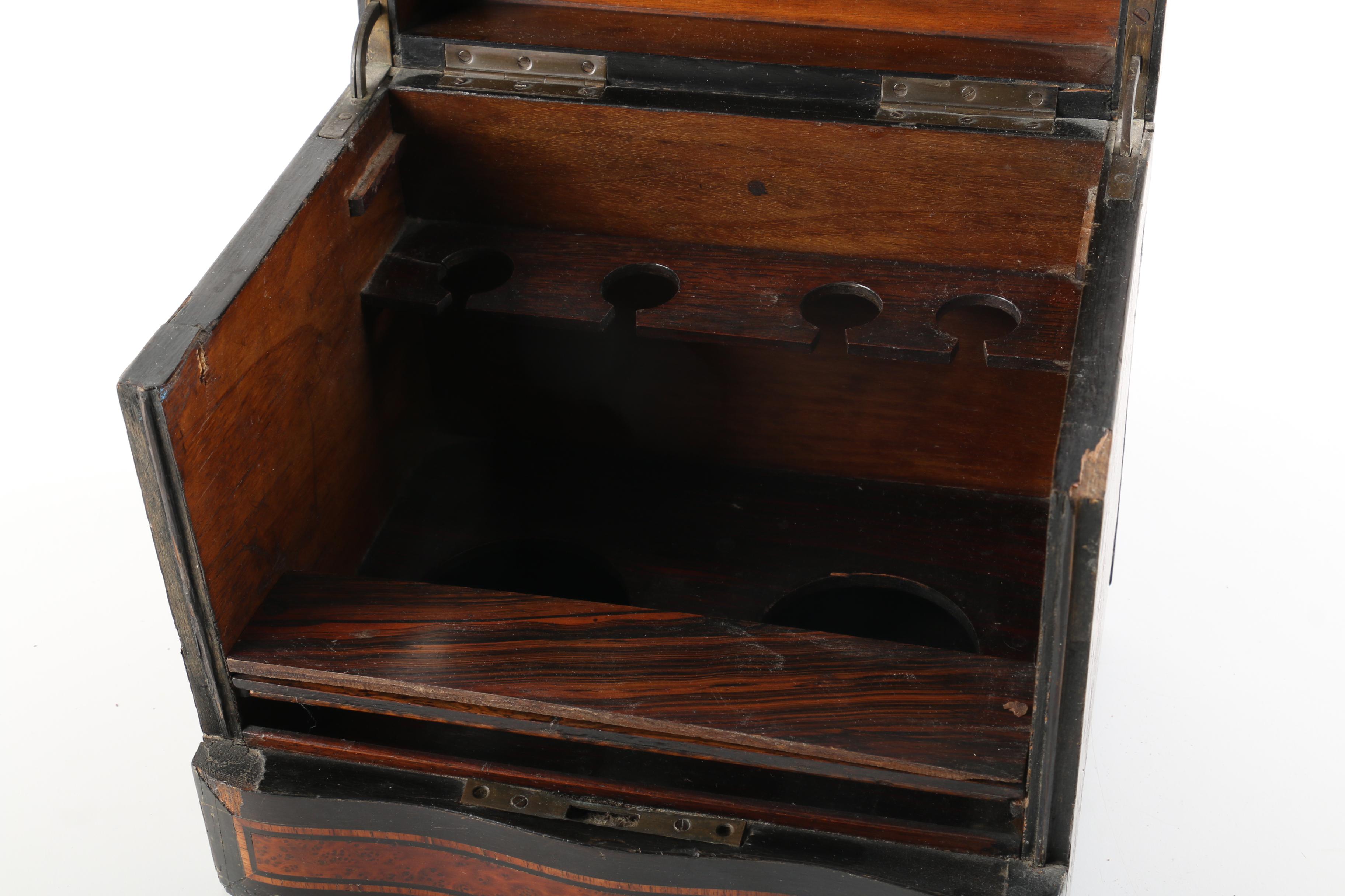 Vintage Wooden Bar Caddy Chest with Etched Glass Decanters and Stemware