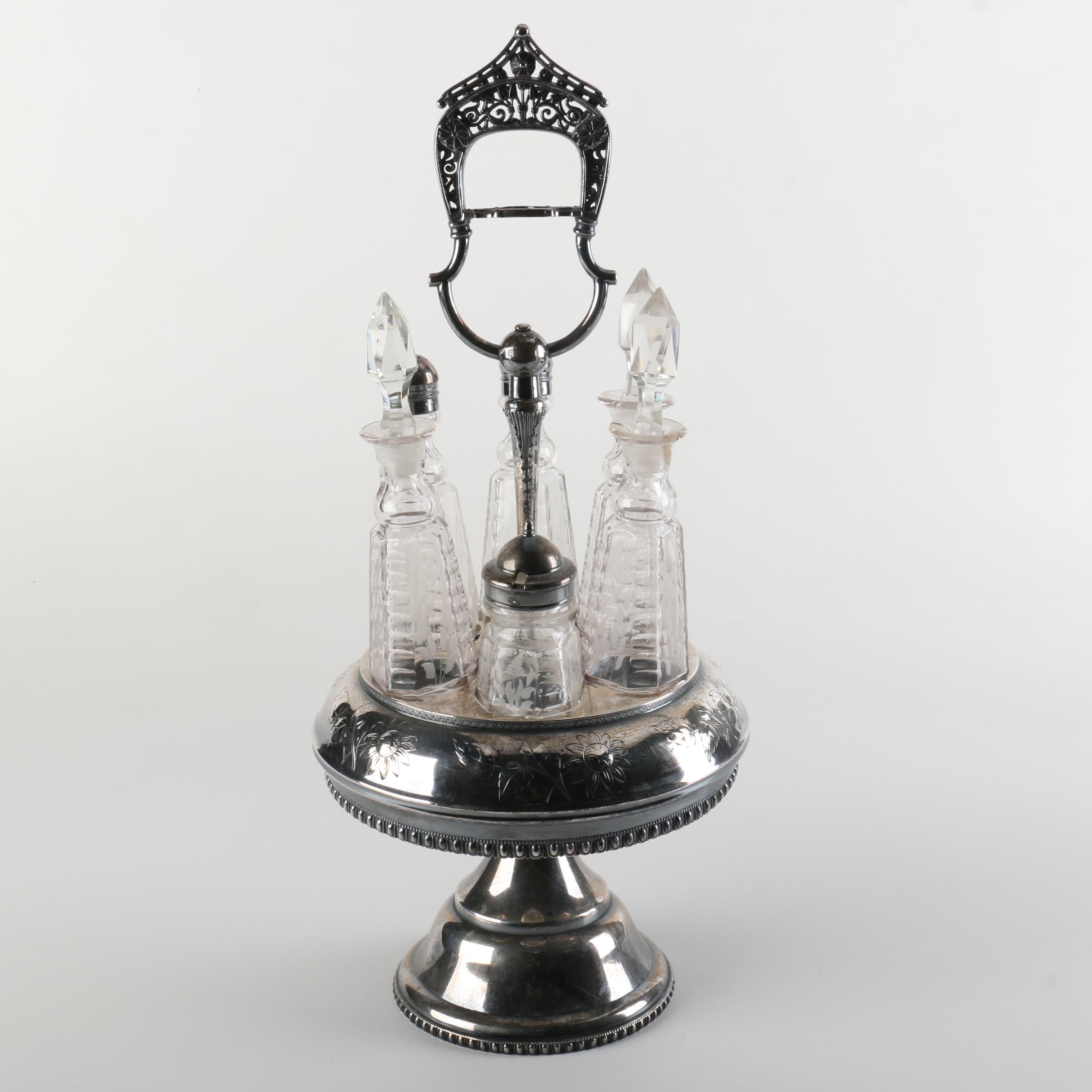 Meriden Britania Co. Silver Plate and Glass Cruet Set