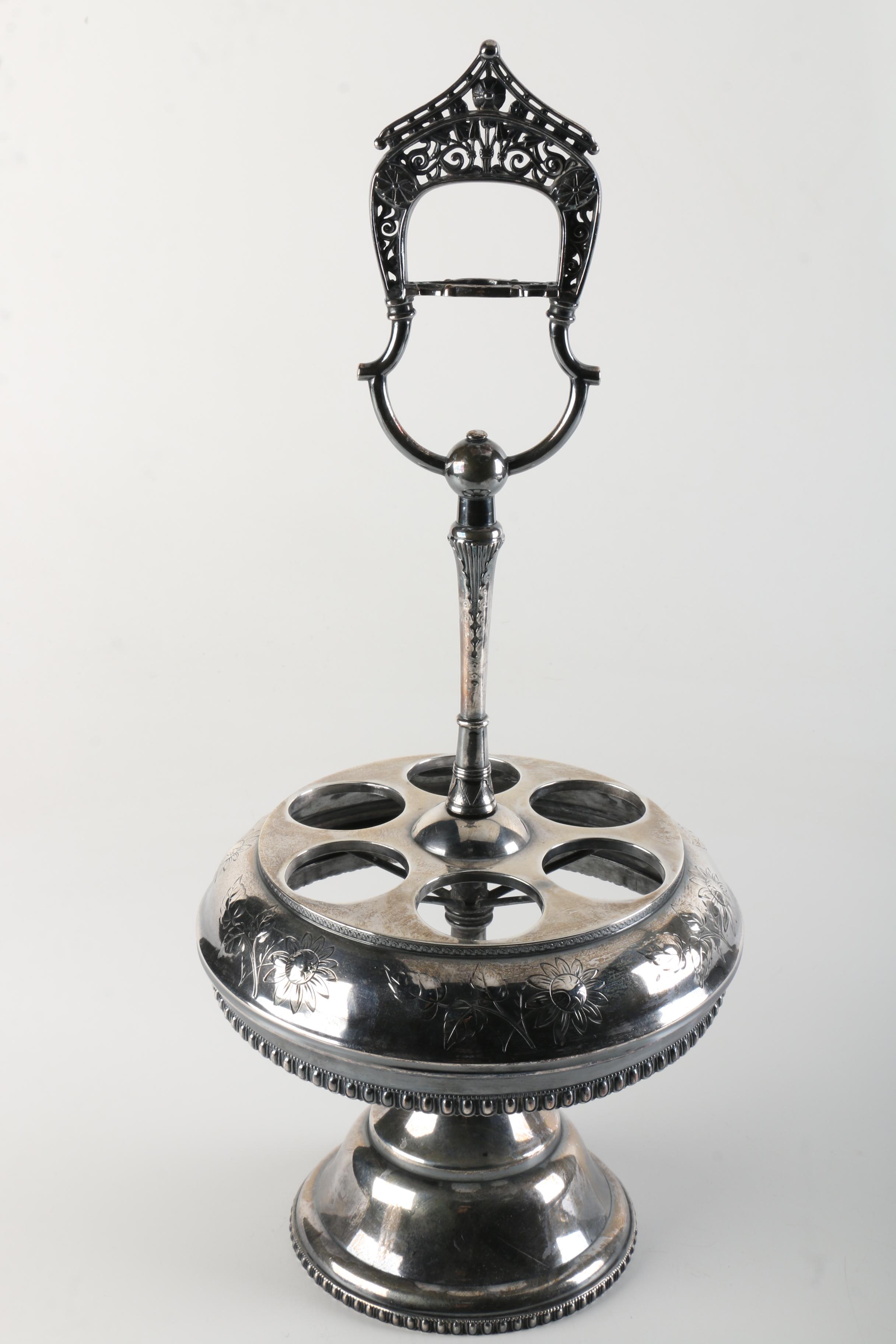 Meriden Britania Co. Silver Plate and Glass Cruet Set