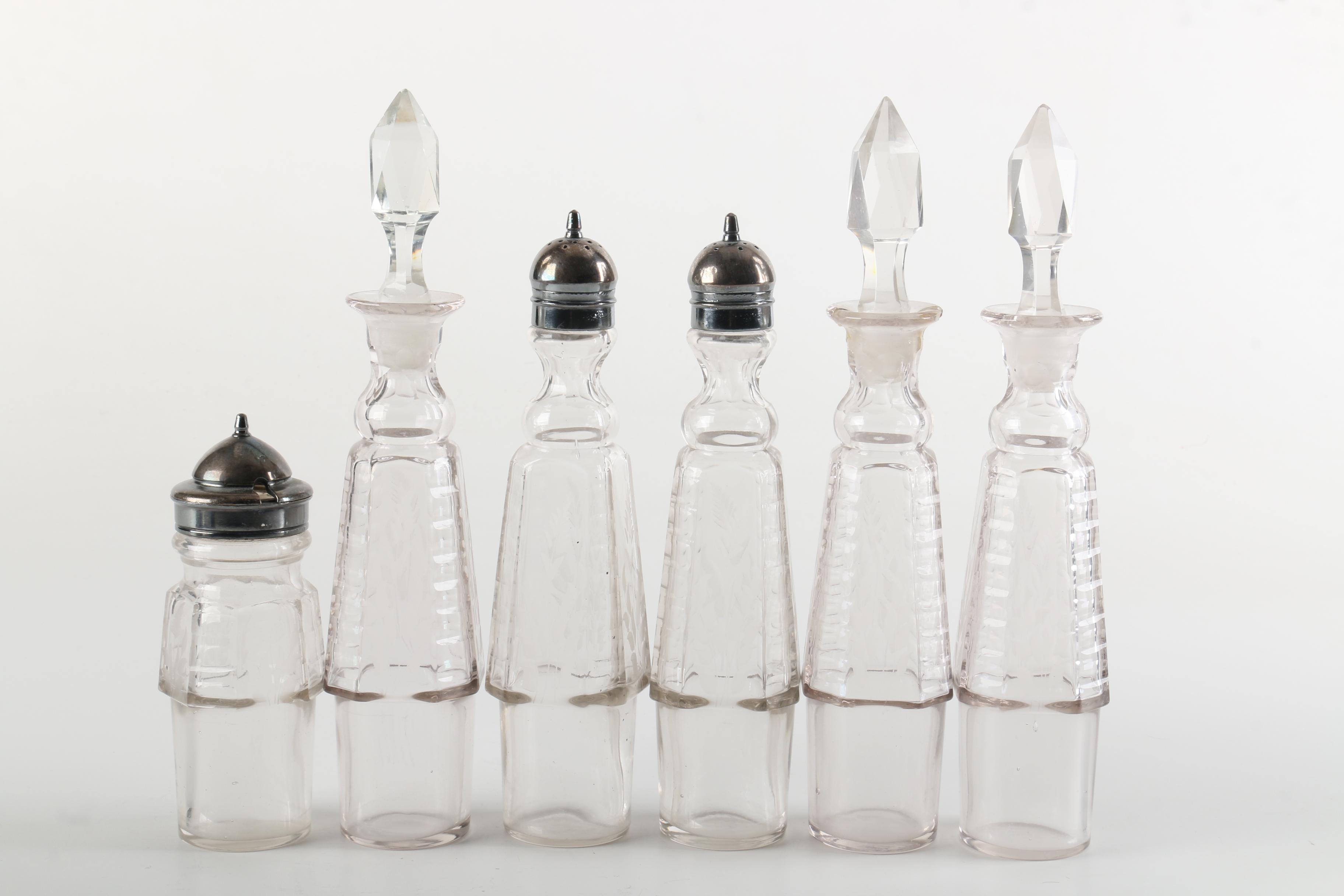 Meriden Britania Co. Silver Plate and Glass Cruet Set