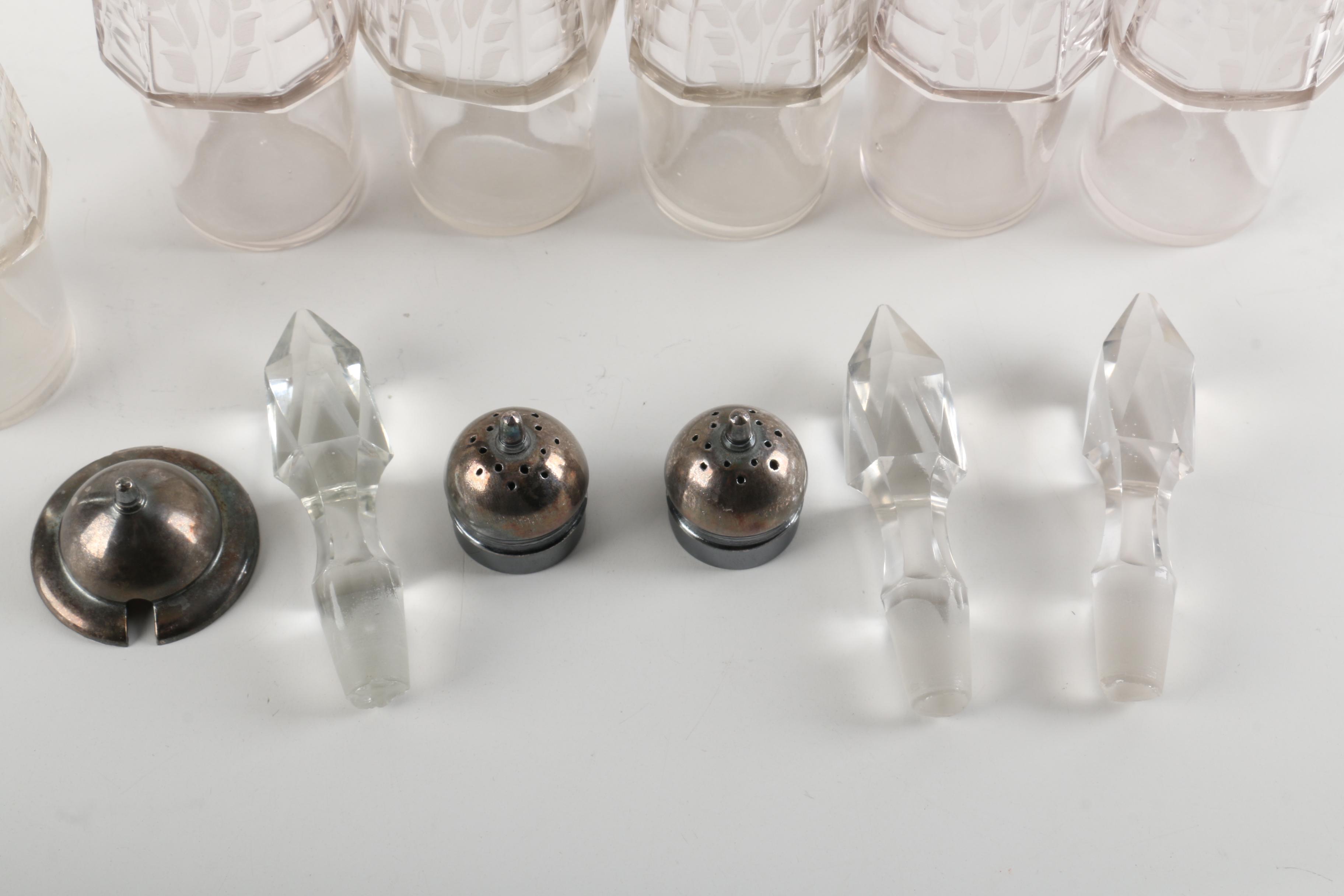 Meriden Britania Co. Silver Plate and Glass Cruet Set